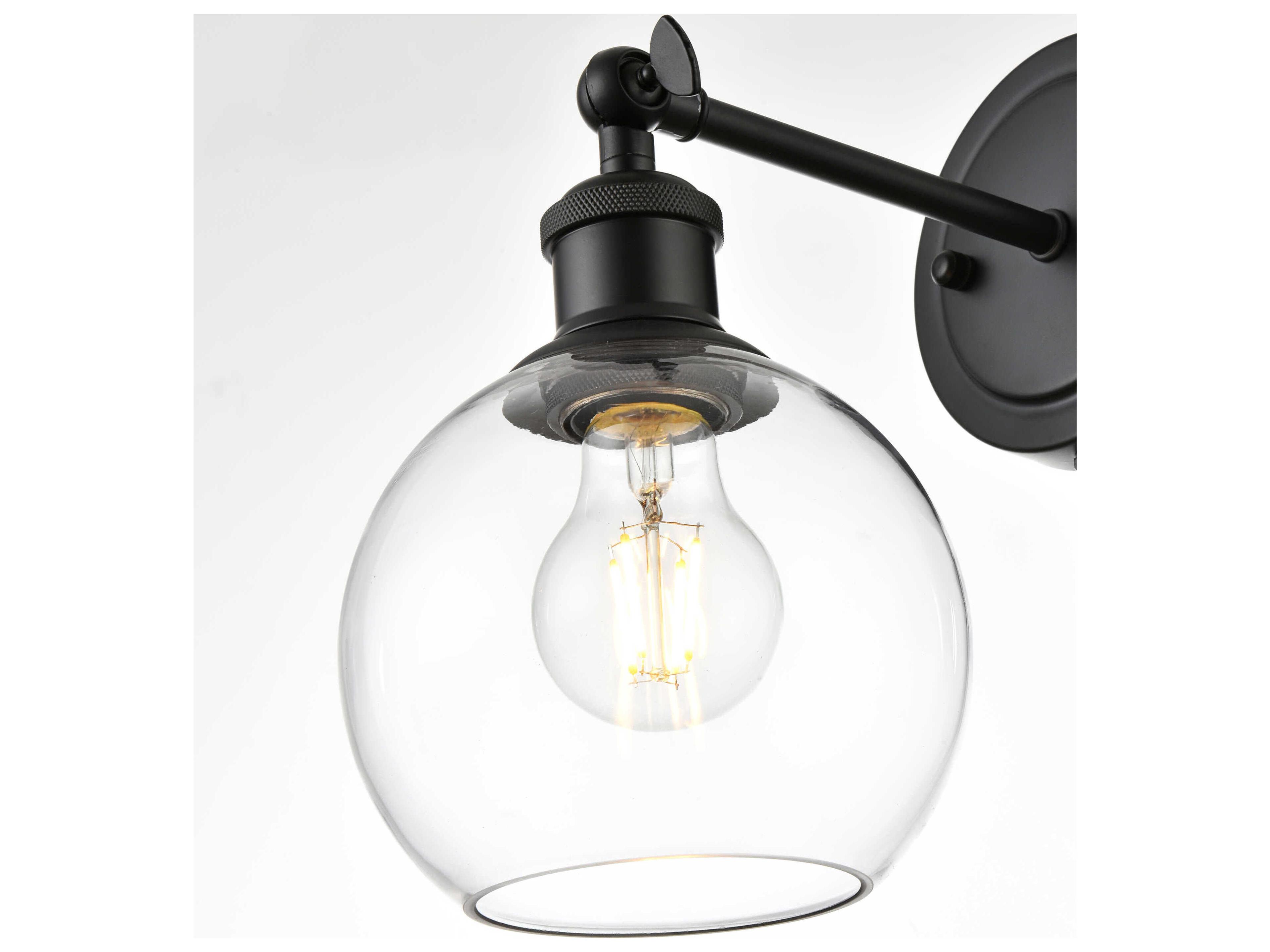 Elegant Lighting Kai 1-Light Black Glass Wall Sconce