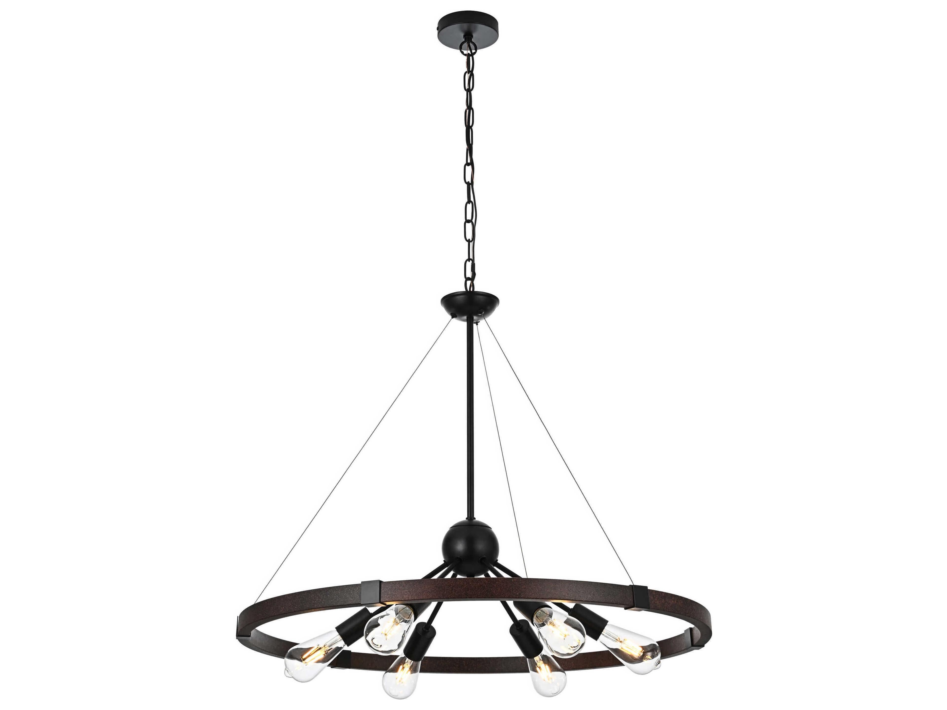 Thora 6-Light Weathered Black Round Pendant