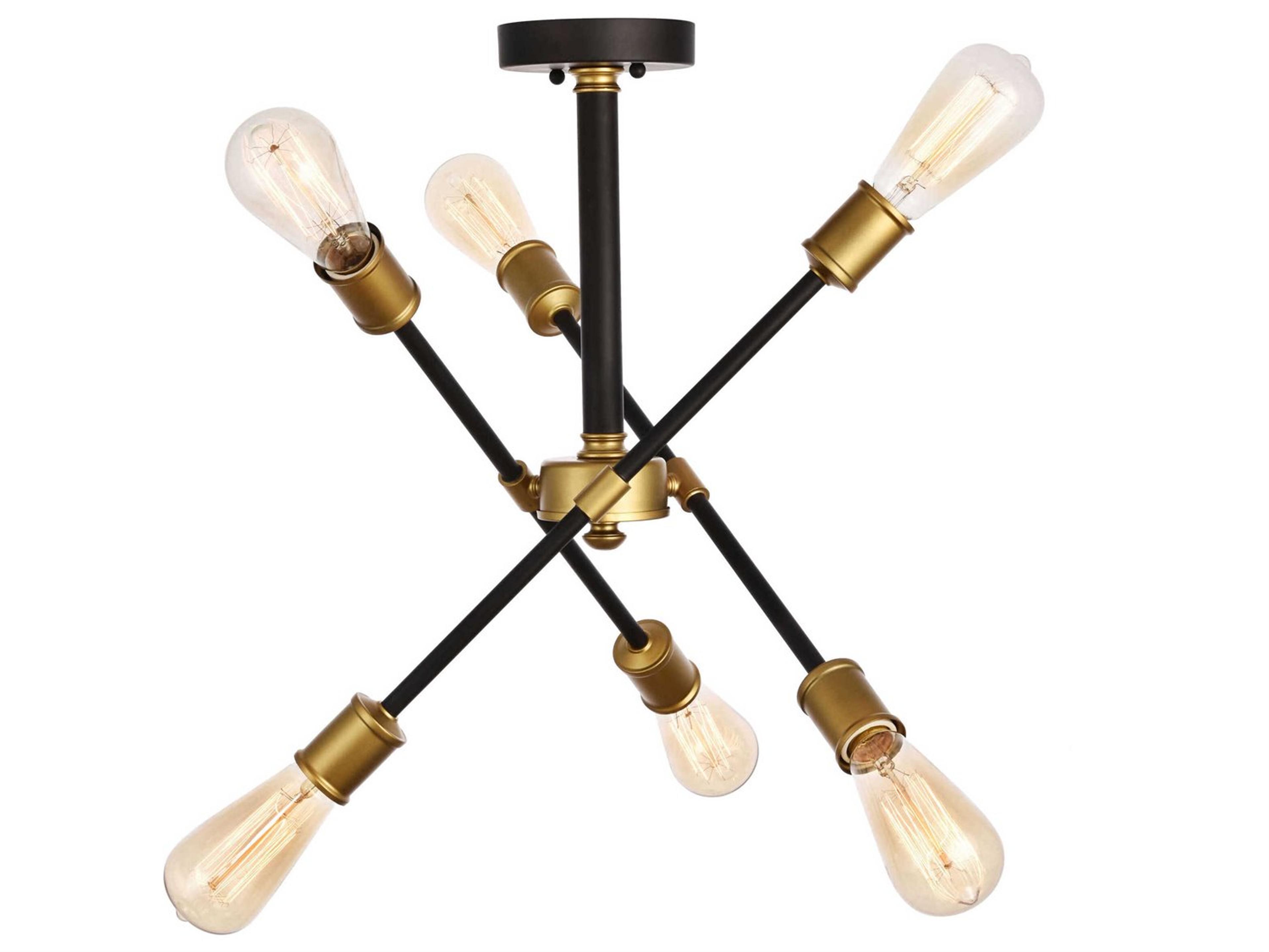 Axel 6-Light Black Brass Sputnik Semi Flush Mount