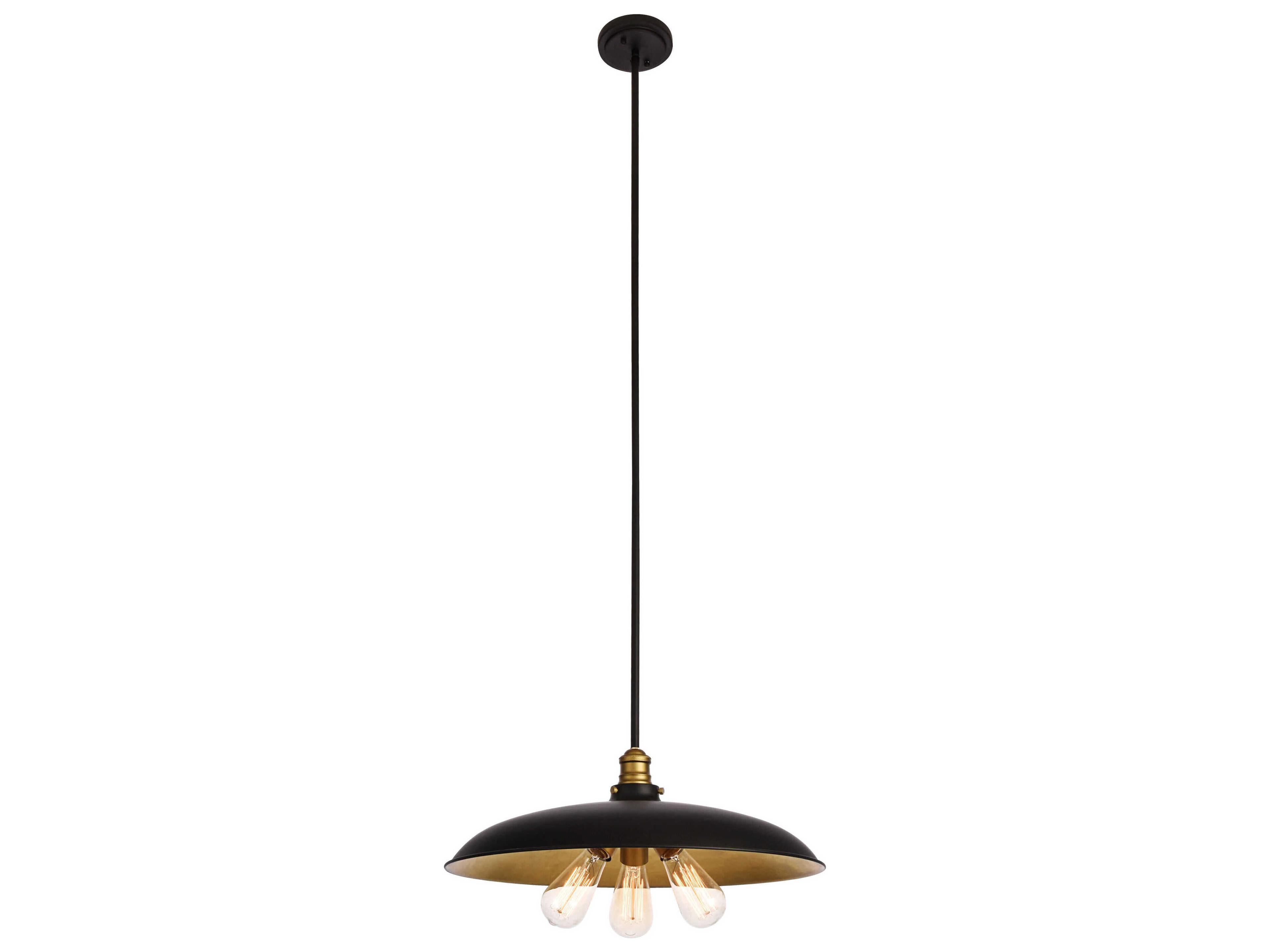 Elegant Lighting Anders 3-Light Black Brass Glass Bowl Pendant