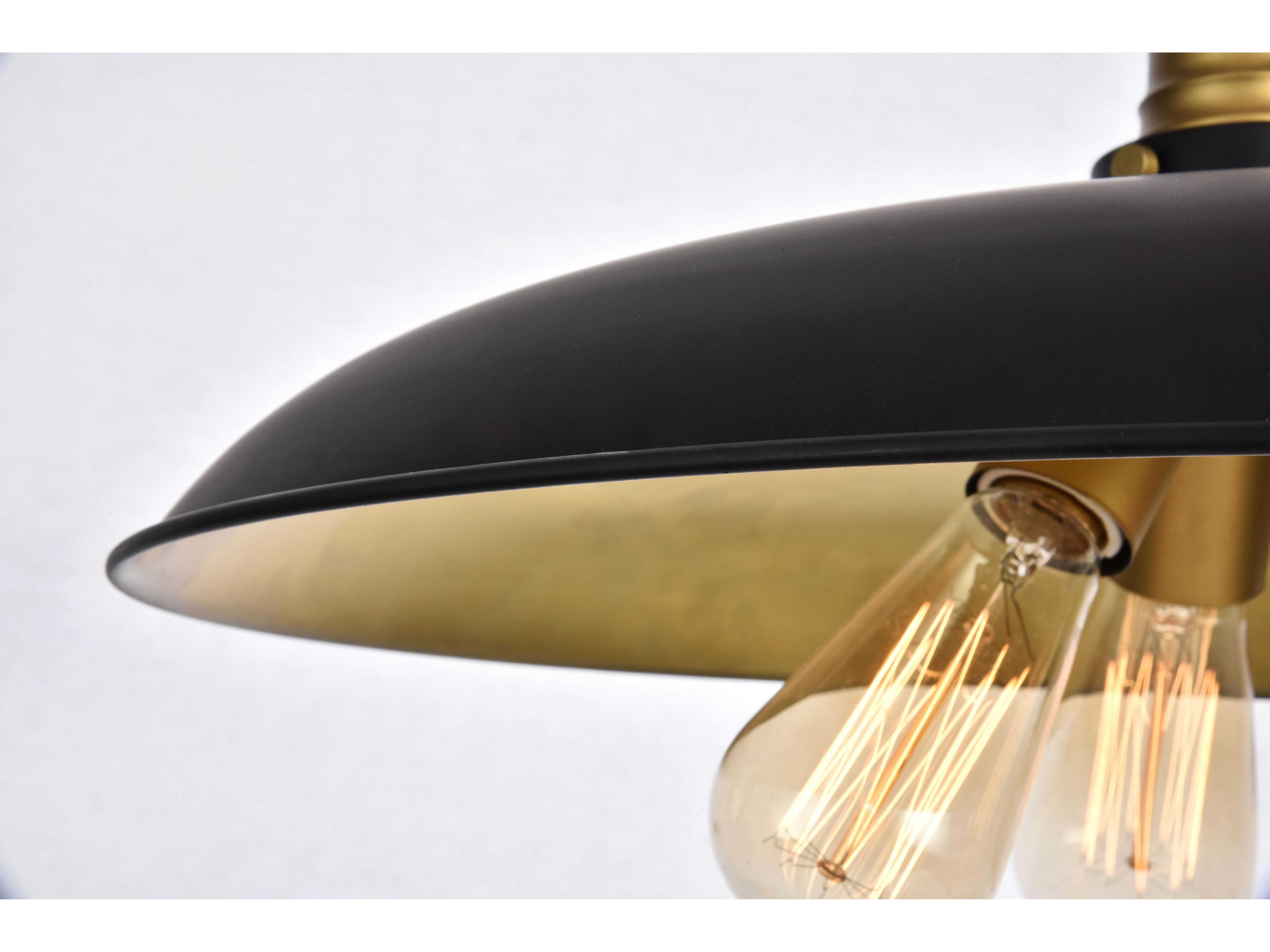 Elegant Lighting Anders 3-Light Black Brass Glass Bowl Pendant