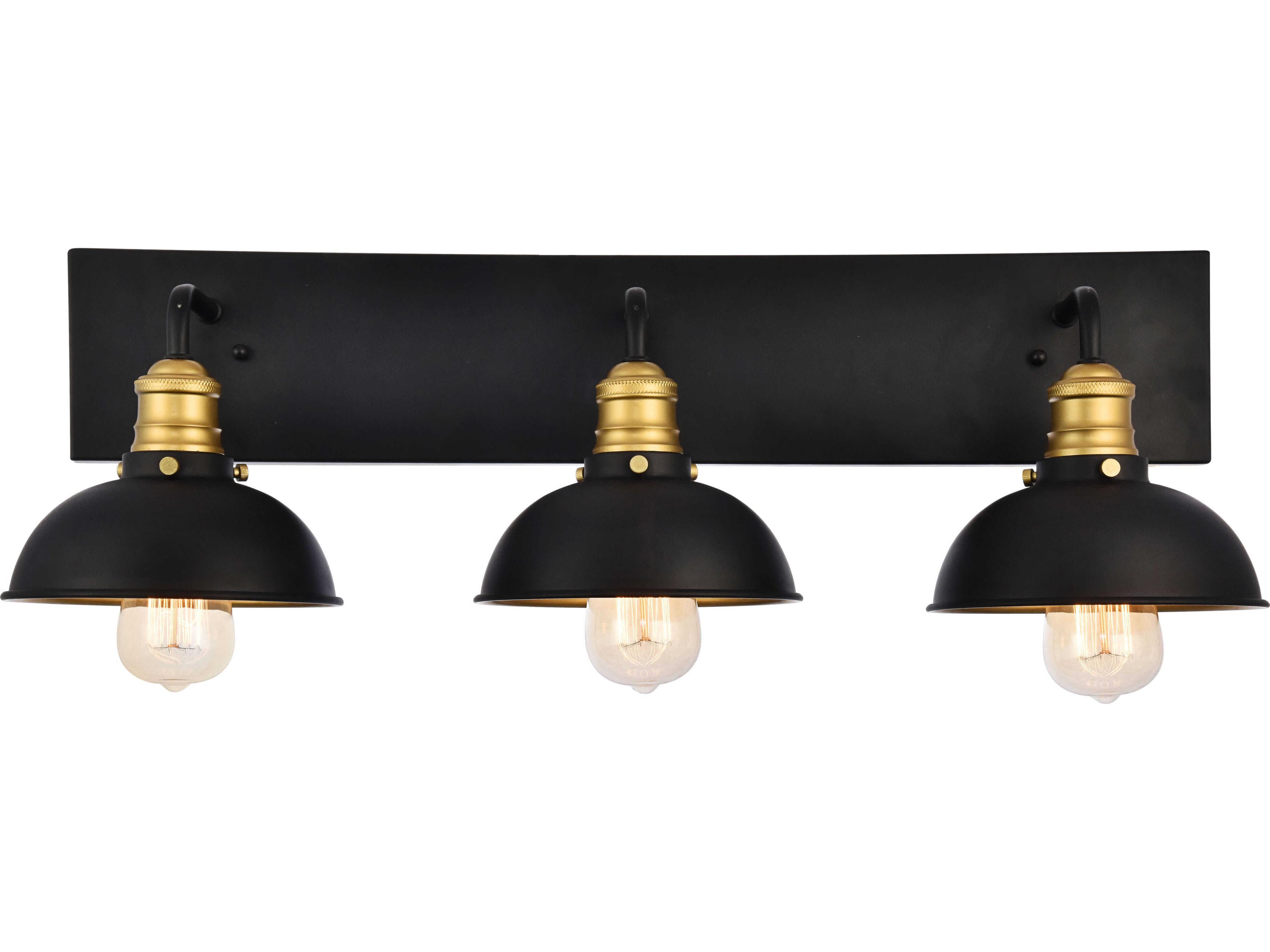 Elegant Lighting Anders 3-Light Black Brass Glass Vanity Light