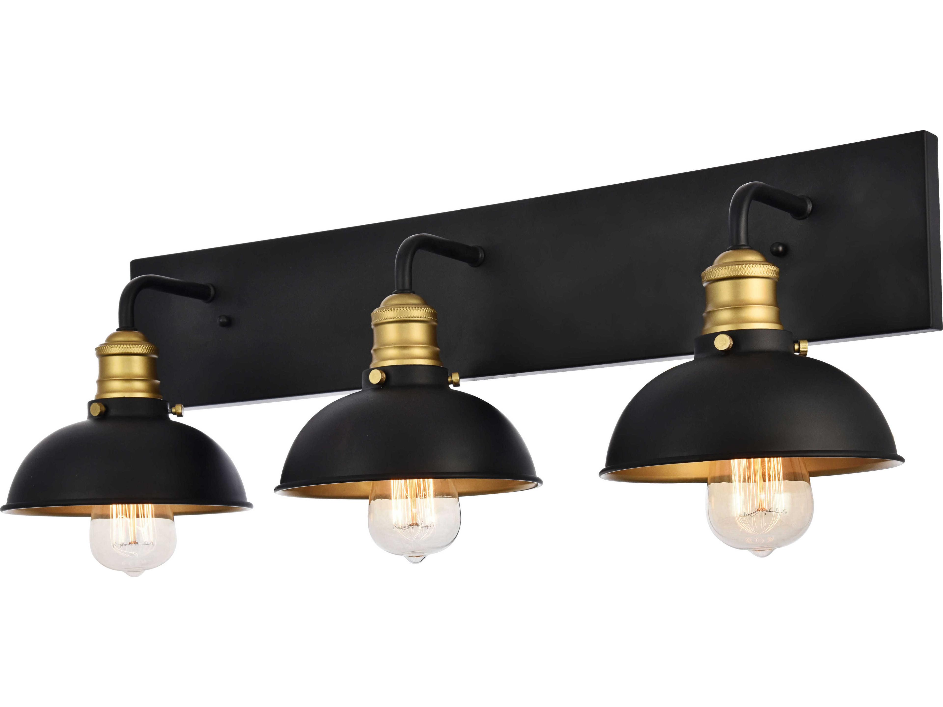 Elegant Lighting Anders 3-Light Black Brass Glass Vanity Light