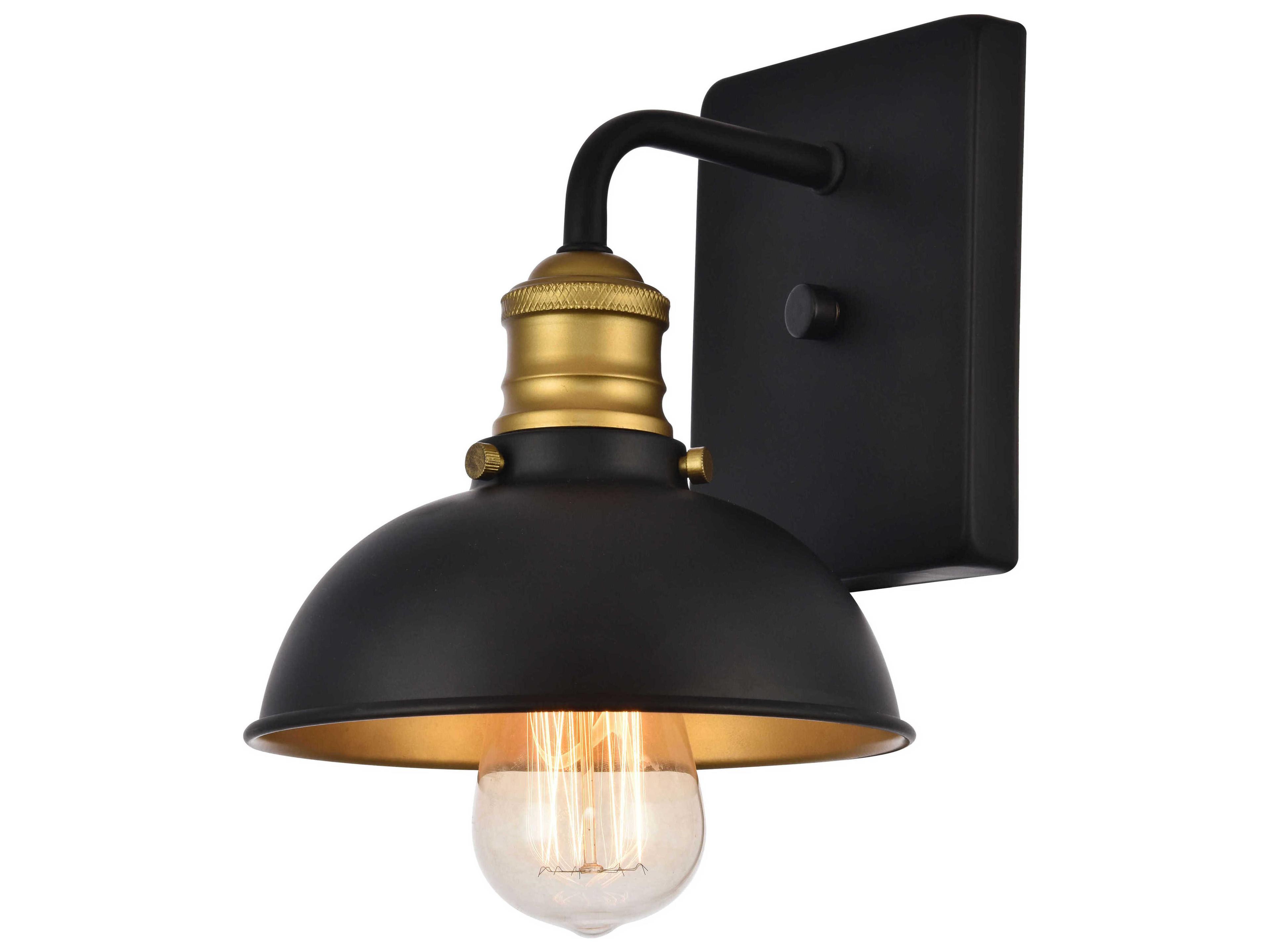 Elegant Lighting Anders 1-Light Black Brass Glass Wall Sconce
