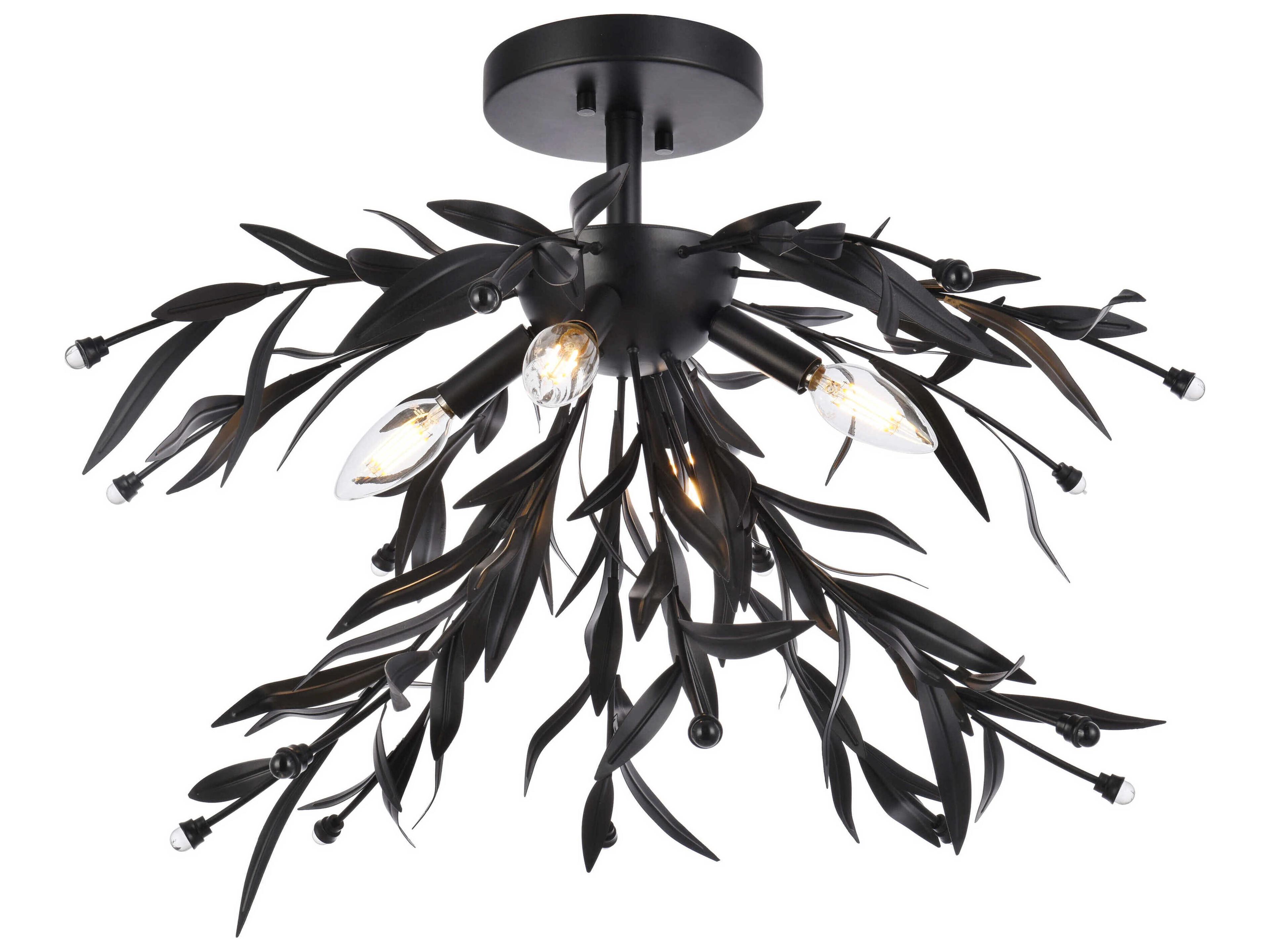 Elegant Lighting Priscilla 4-Light Black Crystal Semi Flush Mount