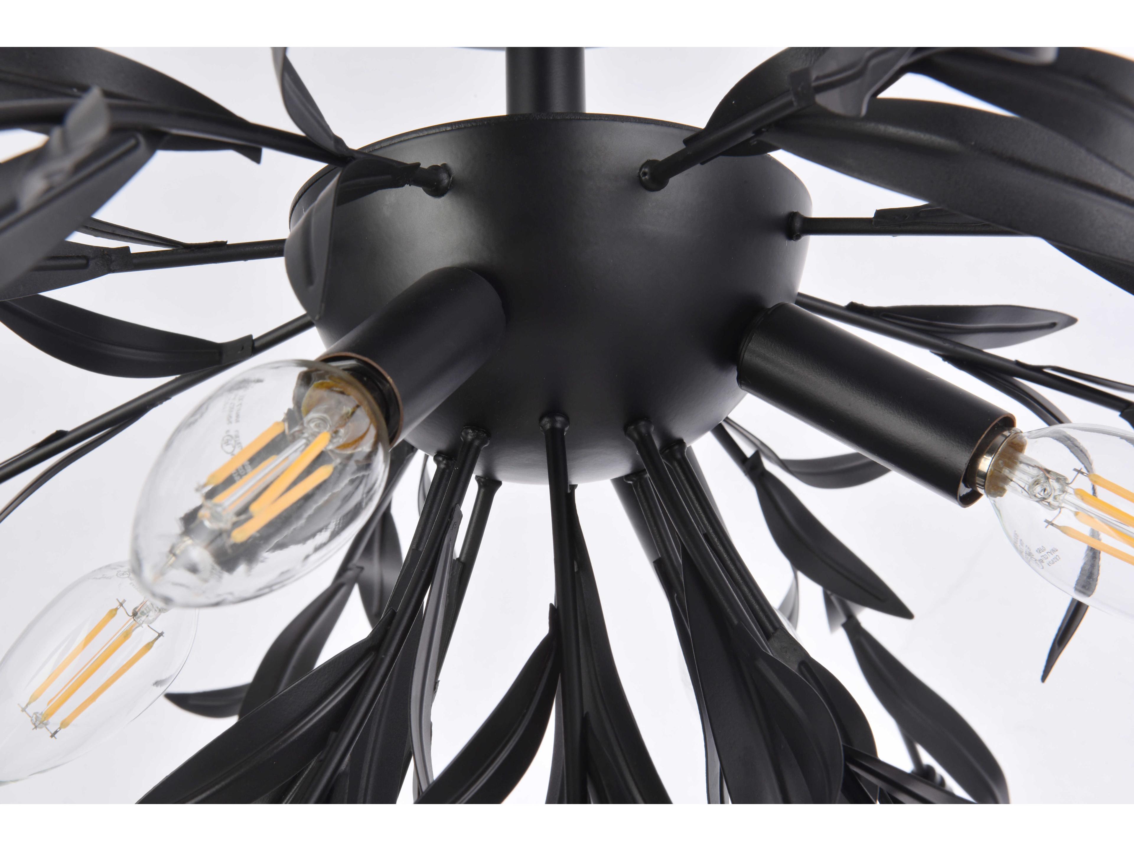 Elegant Lighting Priscilla 4-Light Black Crystal Semi Flush Mount