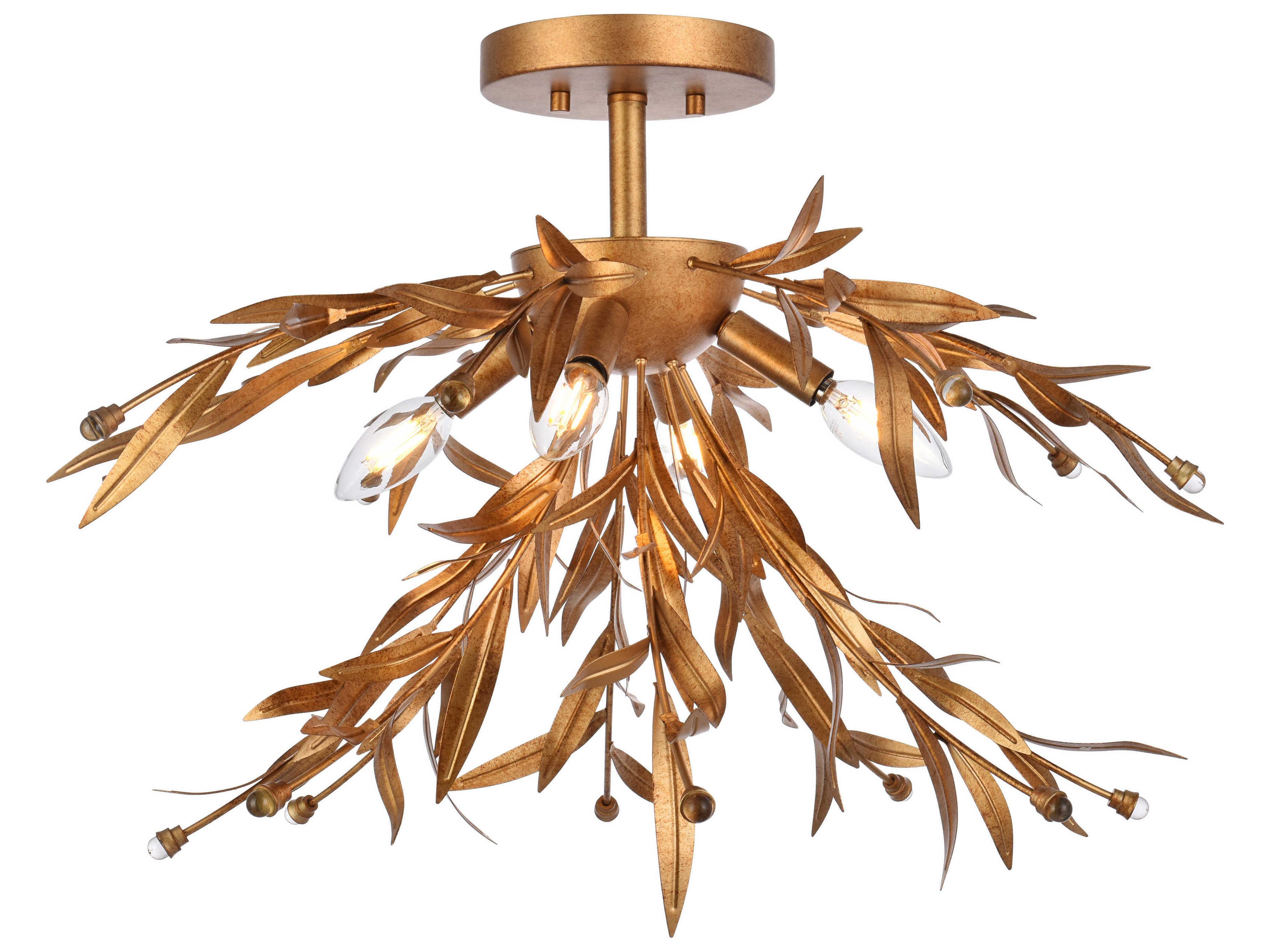 Priscilla 4-Light Gold Leaf Crystal Semi Flush Mount