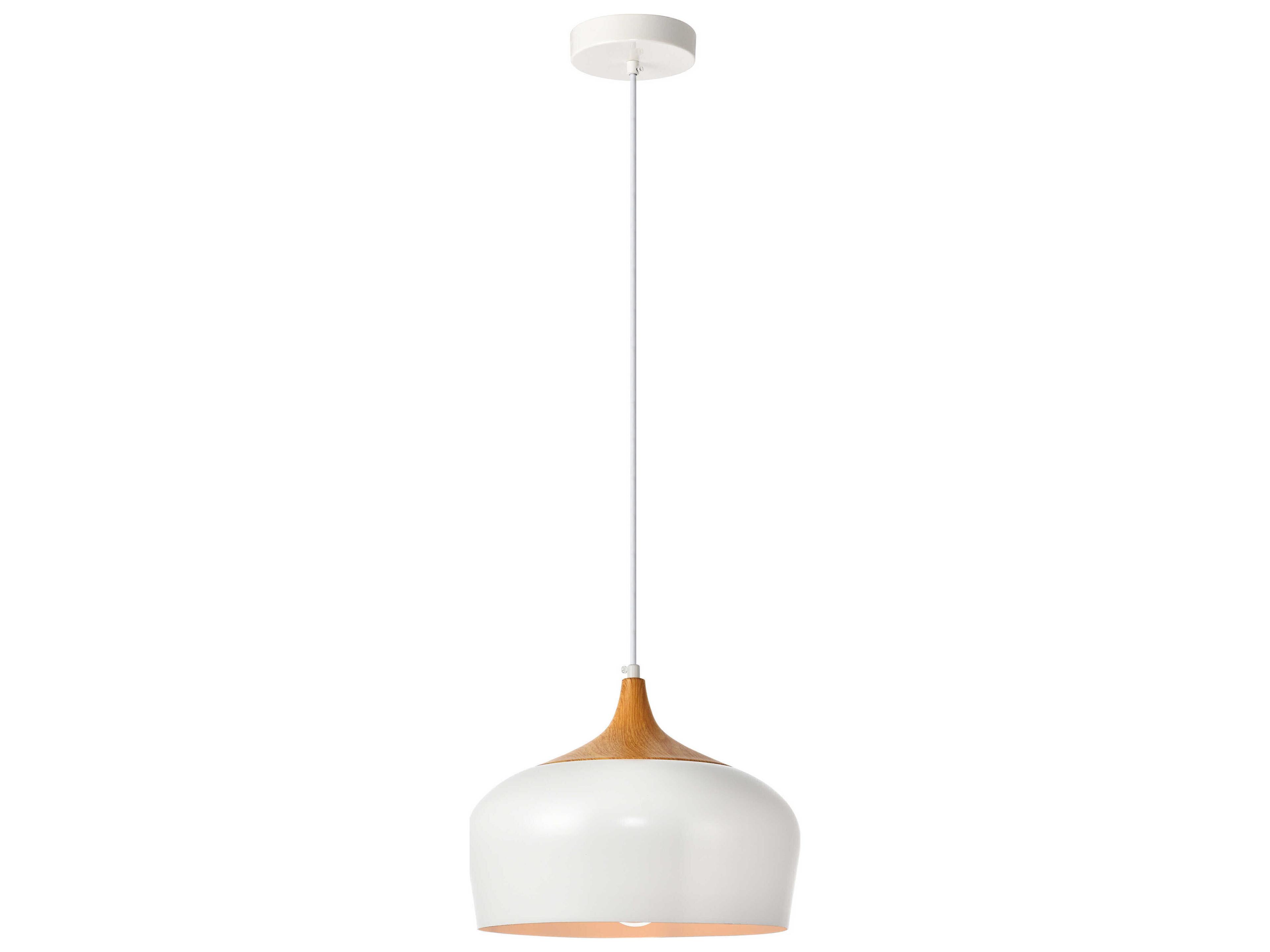 Elegant Lighting Nora 1-Light White Natural Wood Dome Mini Pendant
