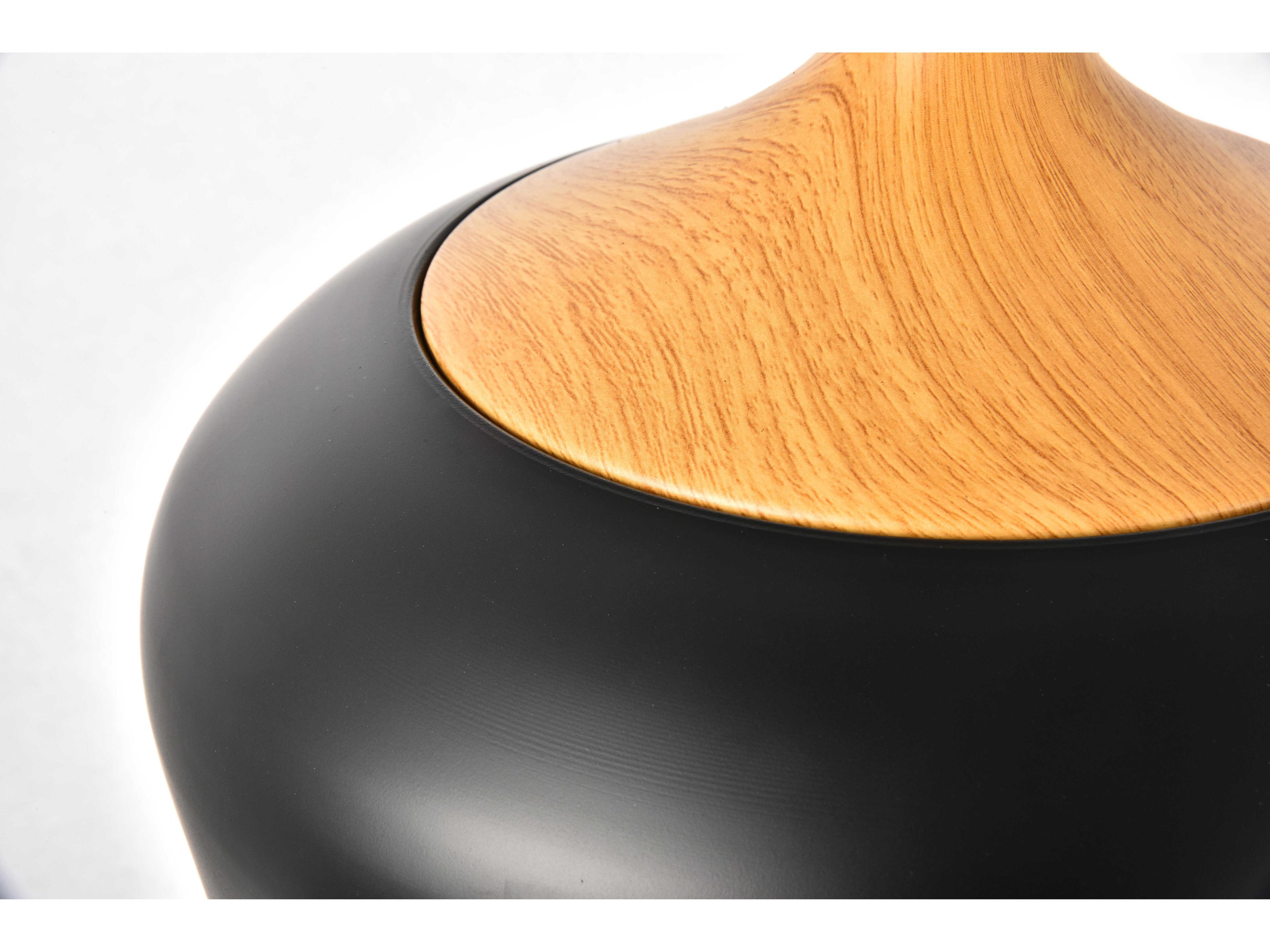 Elegant Lighting Nora 1-Light Black Natural Wood Dome Mini Pendant