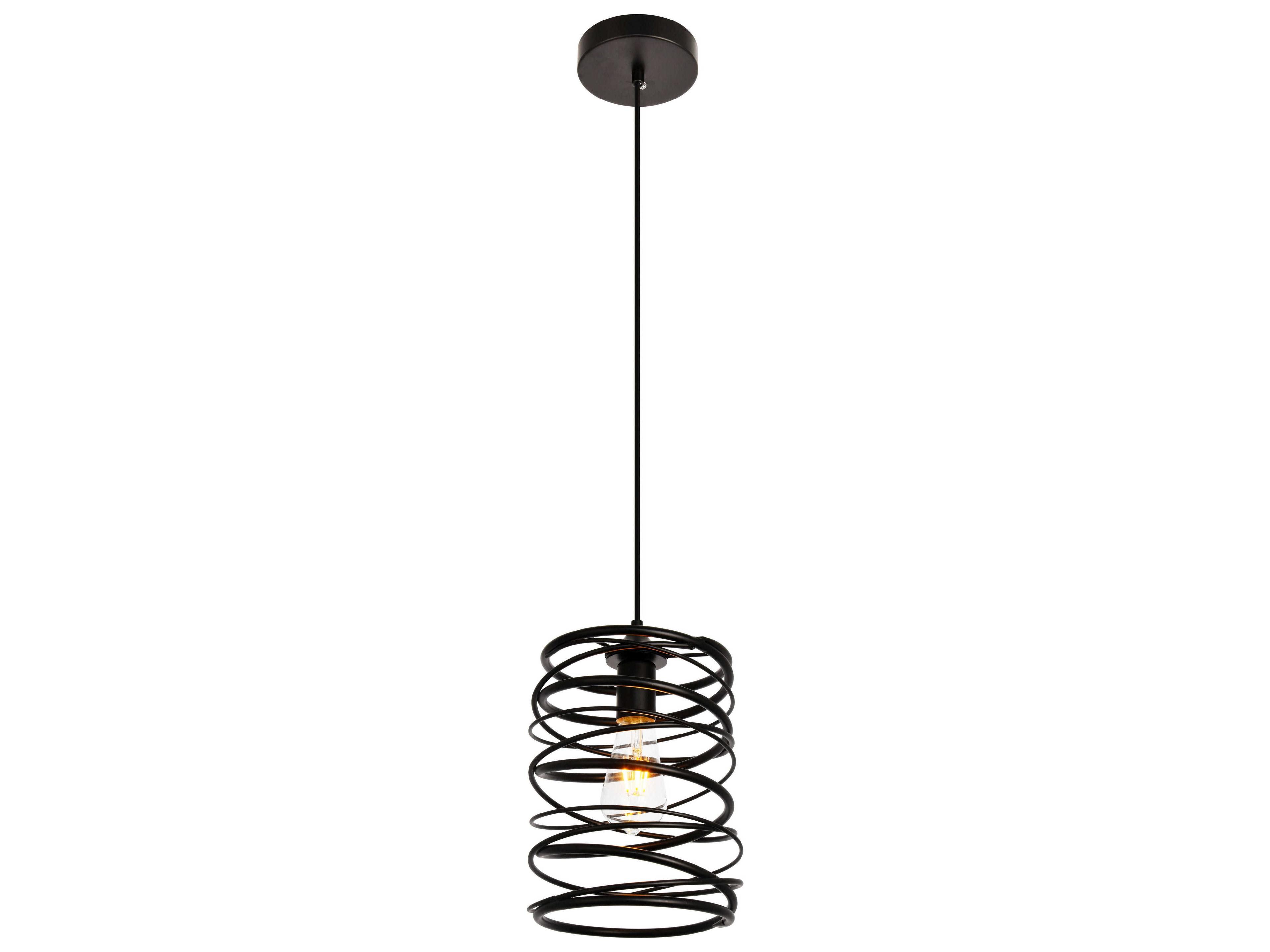 Elegant Lighting Hopper 1-Light Black Cylinder Mini Pendant