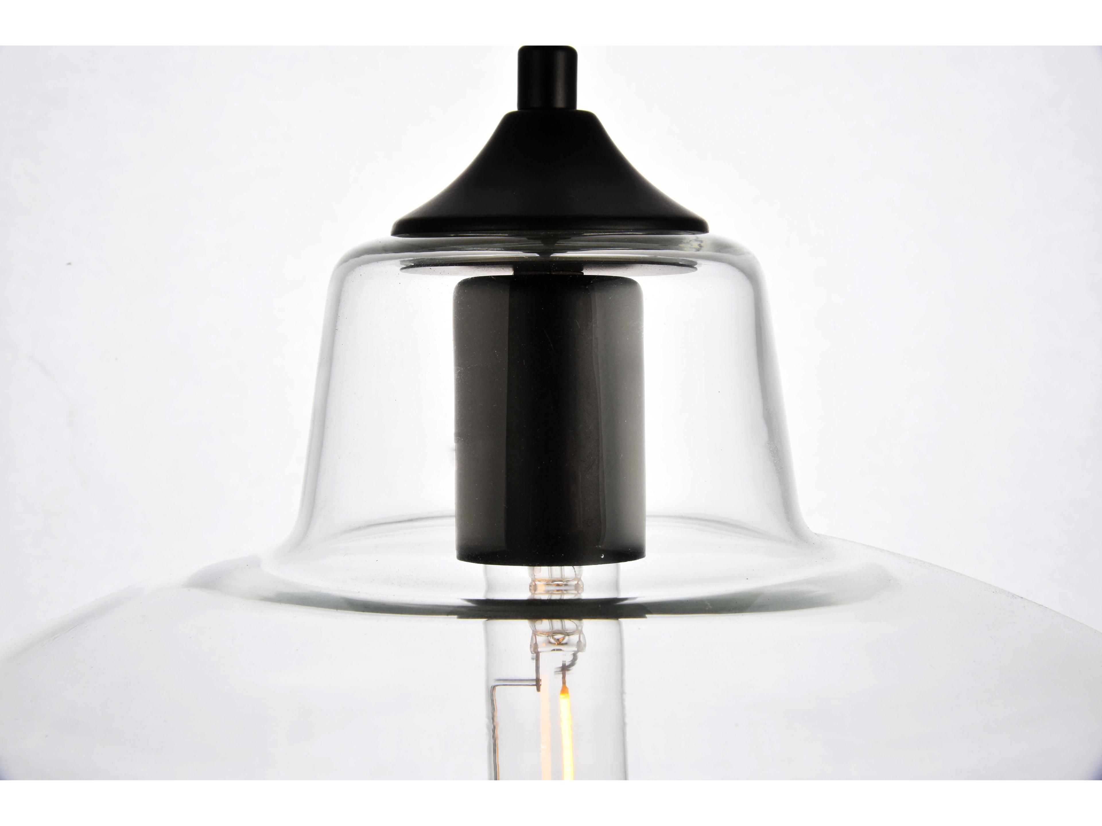 Elegant Lighting Placido 1-Light Black Glass Mini Pendant