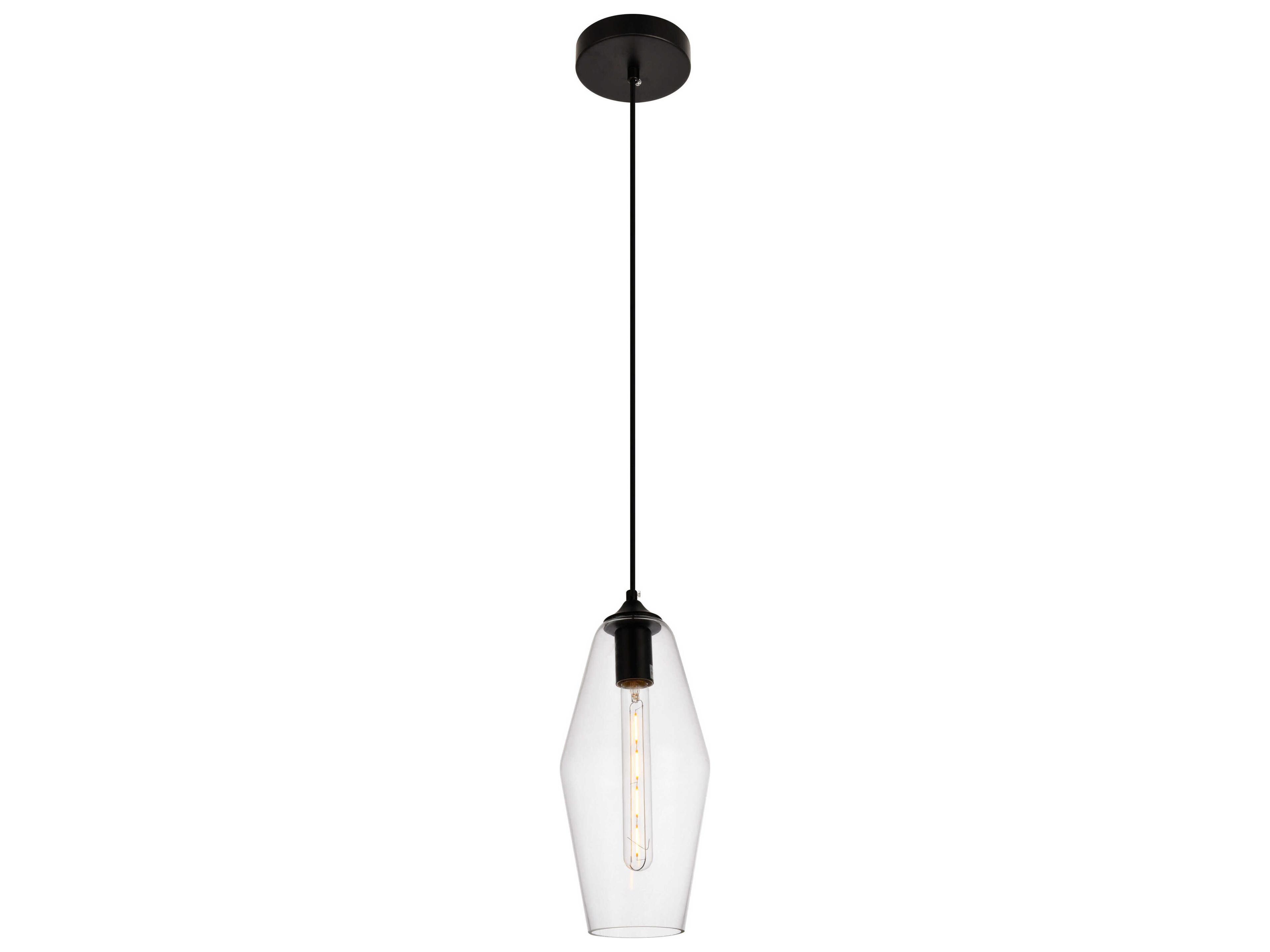 Elegant Lighting Placido 1-Light Black Glass Mini Pendant