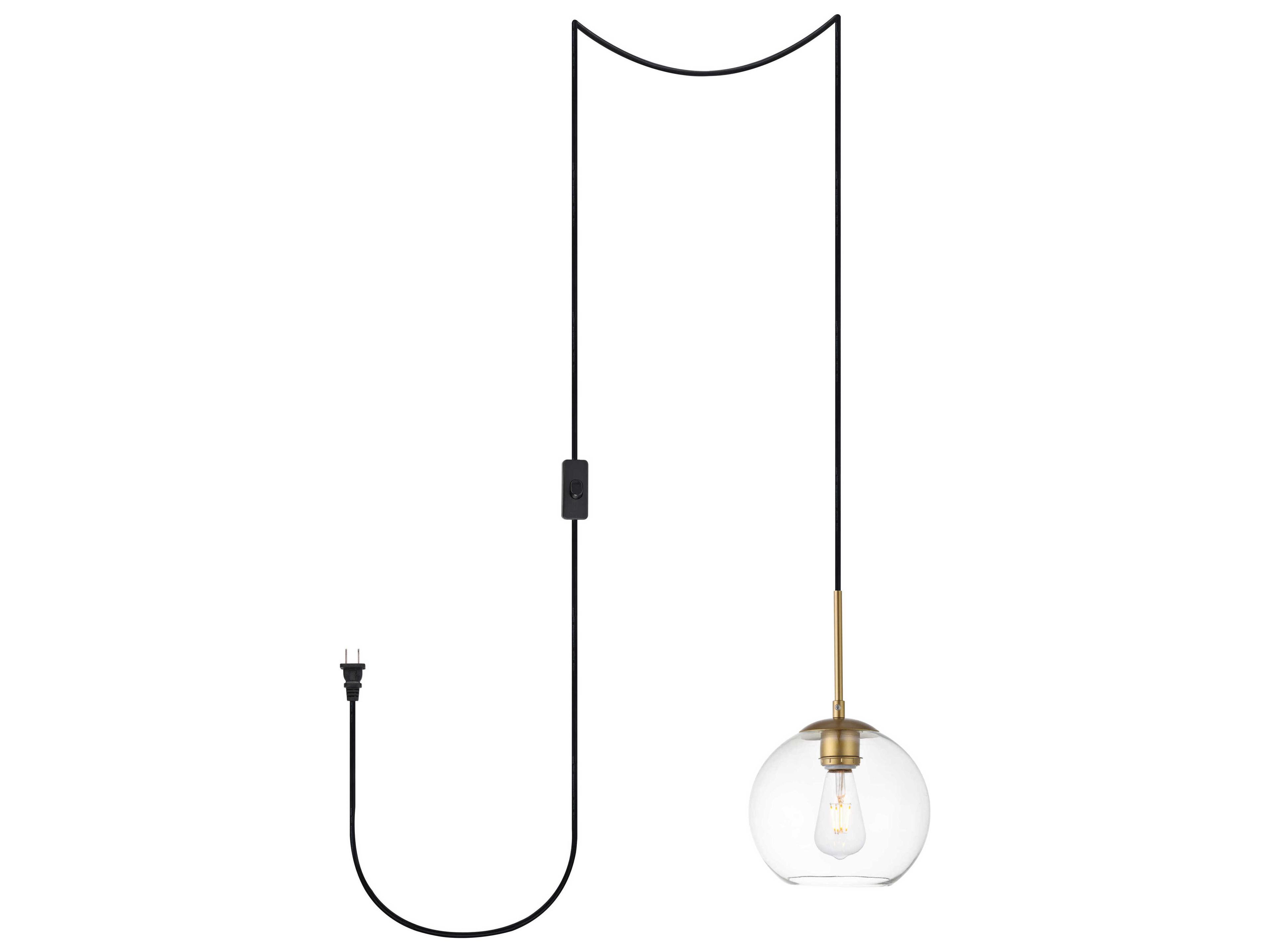 Elegant Lighting Baxter 1-Light Brass Clear Glass Globe Pendant