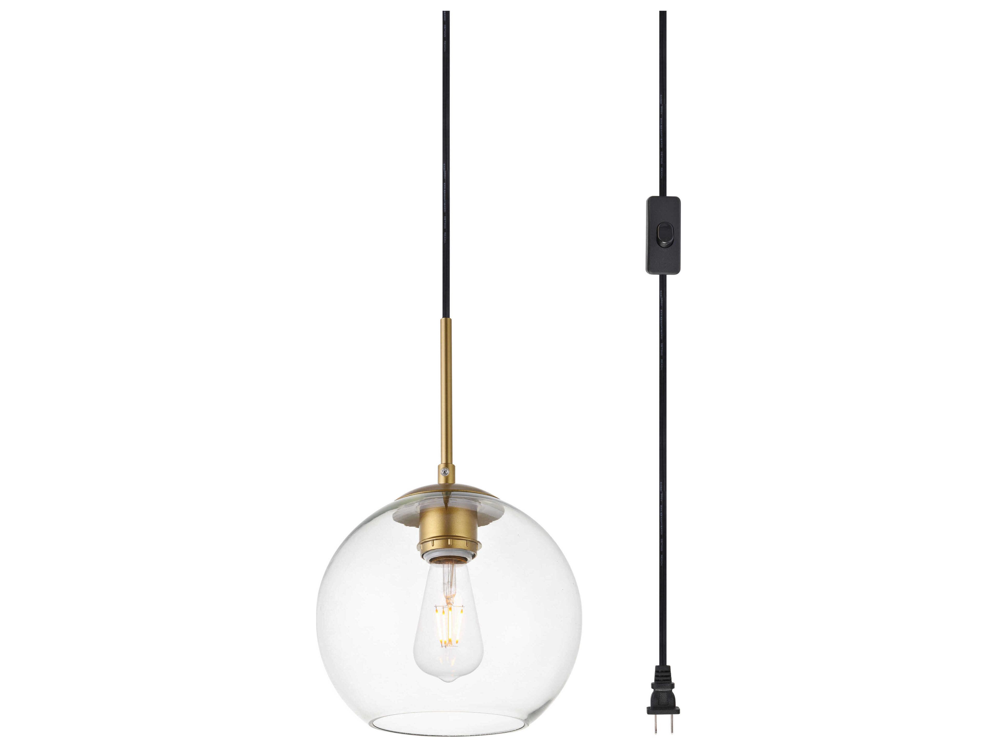 Elegant Lighting Baxter 1-Light Brass Clear Glass Globe Pendant