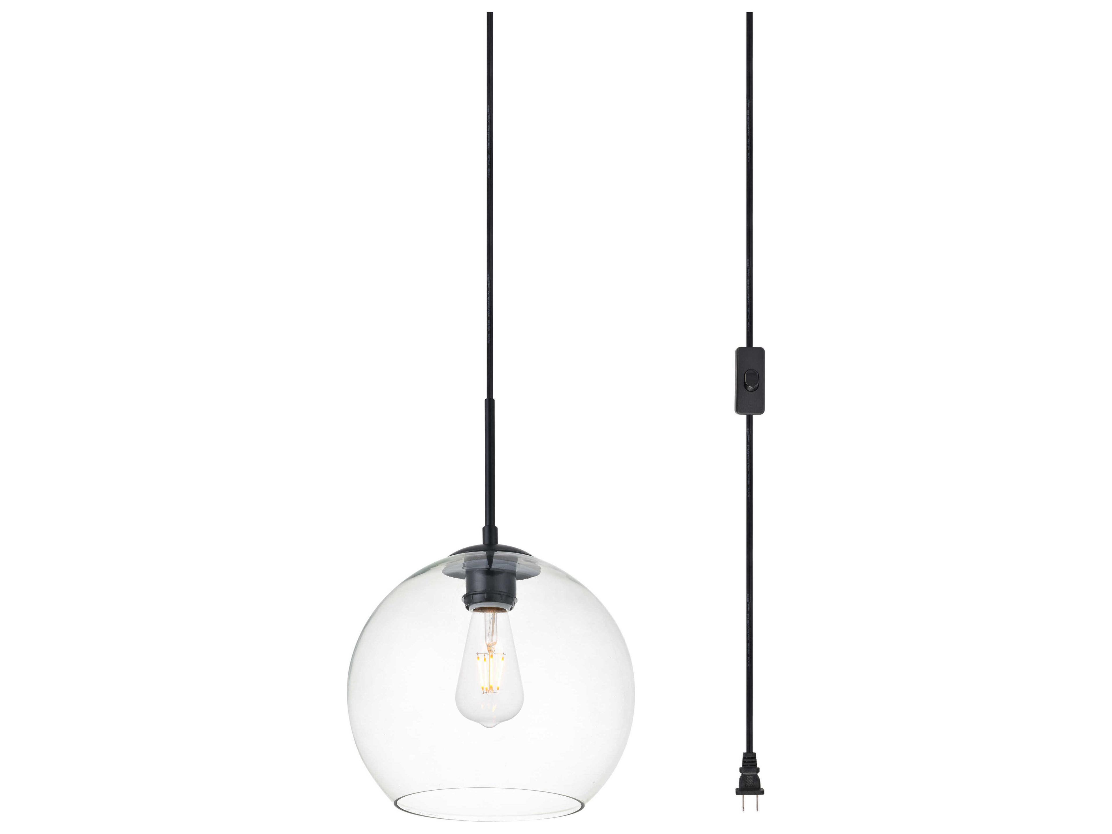 Elegant Lighting Baxter 1-Light Black Clear Glass Globe Pendant