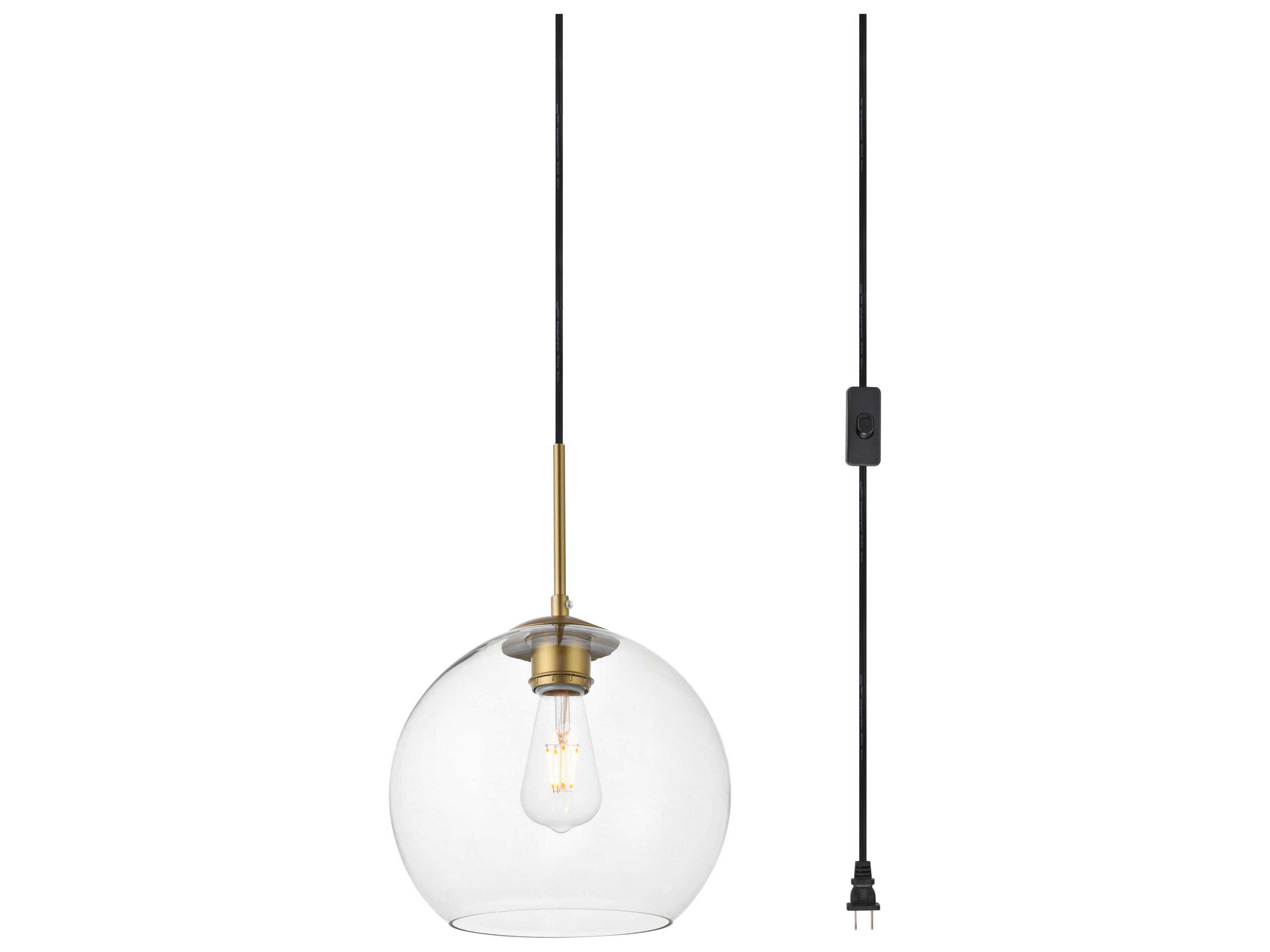 Elegant Lighting Baxter 1-Light Brass Clear Glass Globe Mini Pendant