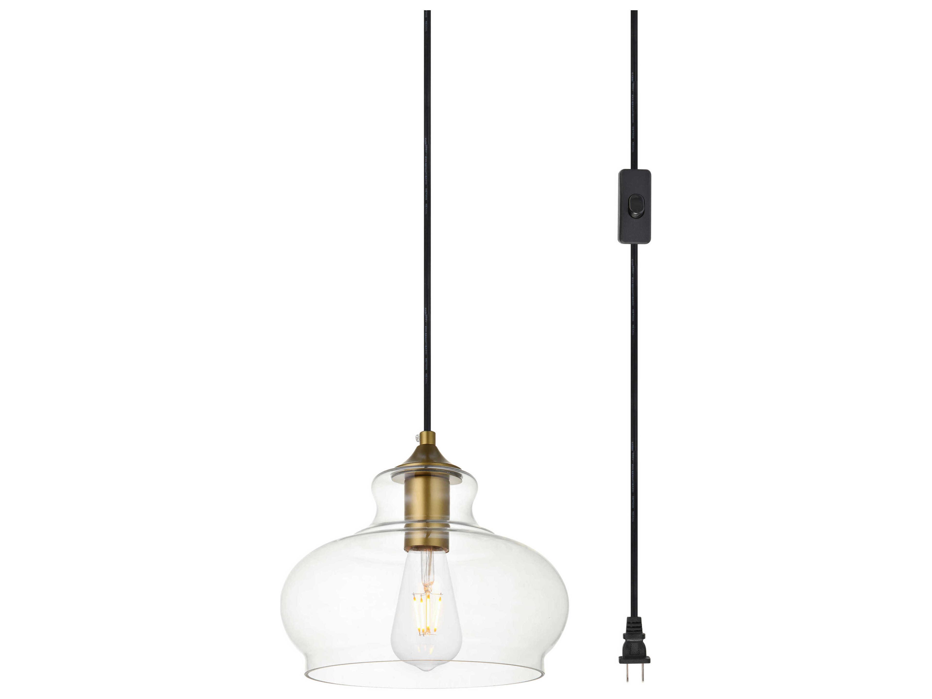 Elegant Lighting Destry 1-Light Brass Glass Geometric Mini Pendant