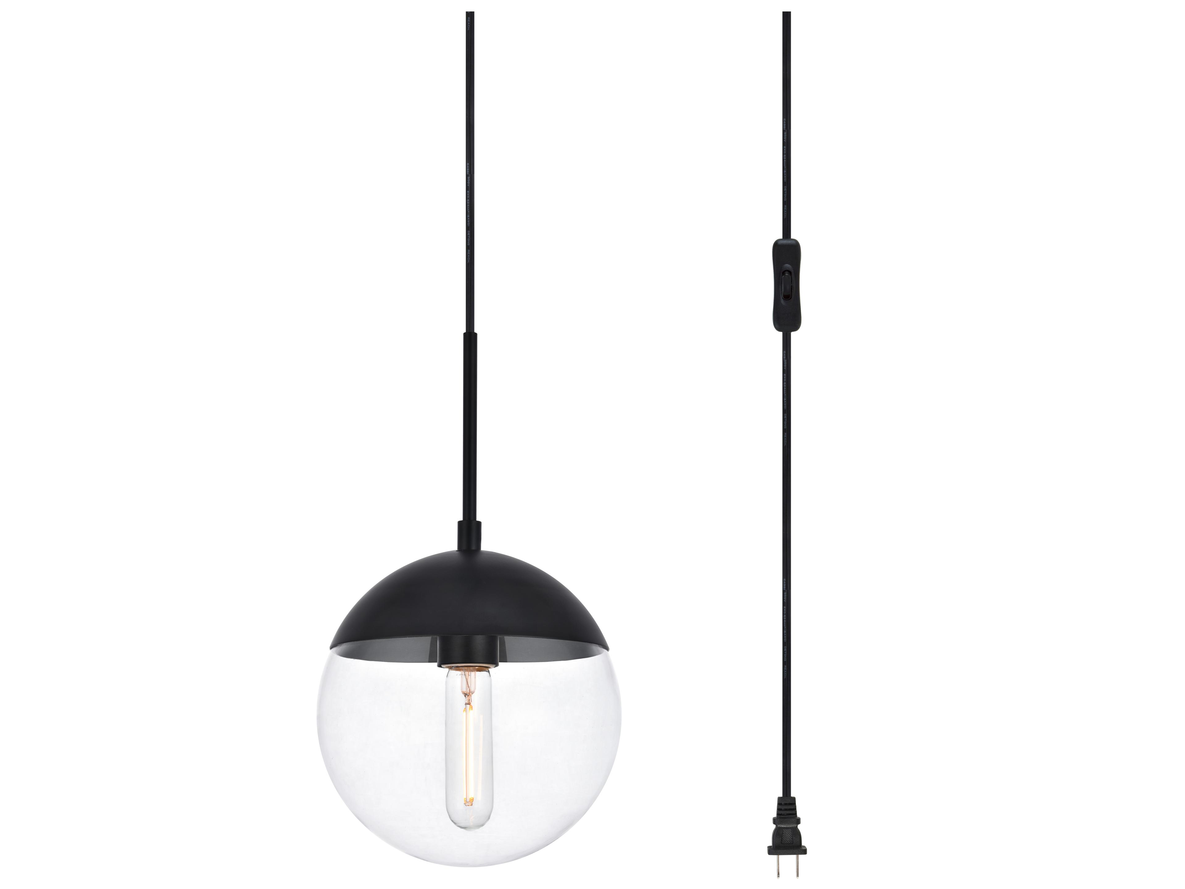 Elegant Lighting Eclipse 1-Light Black And Clear Glass Globe Mini Pendant
