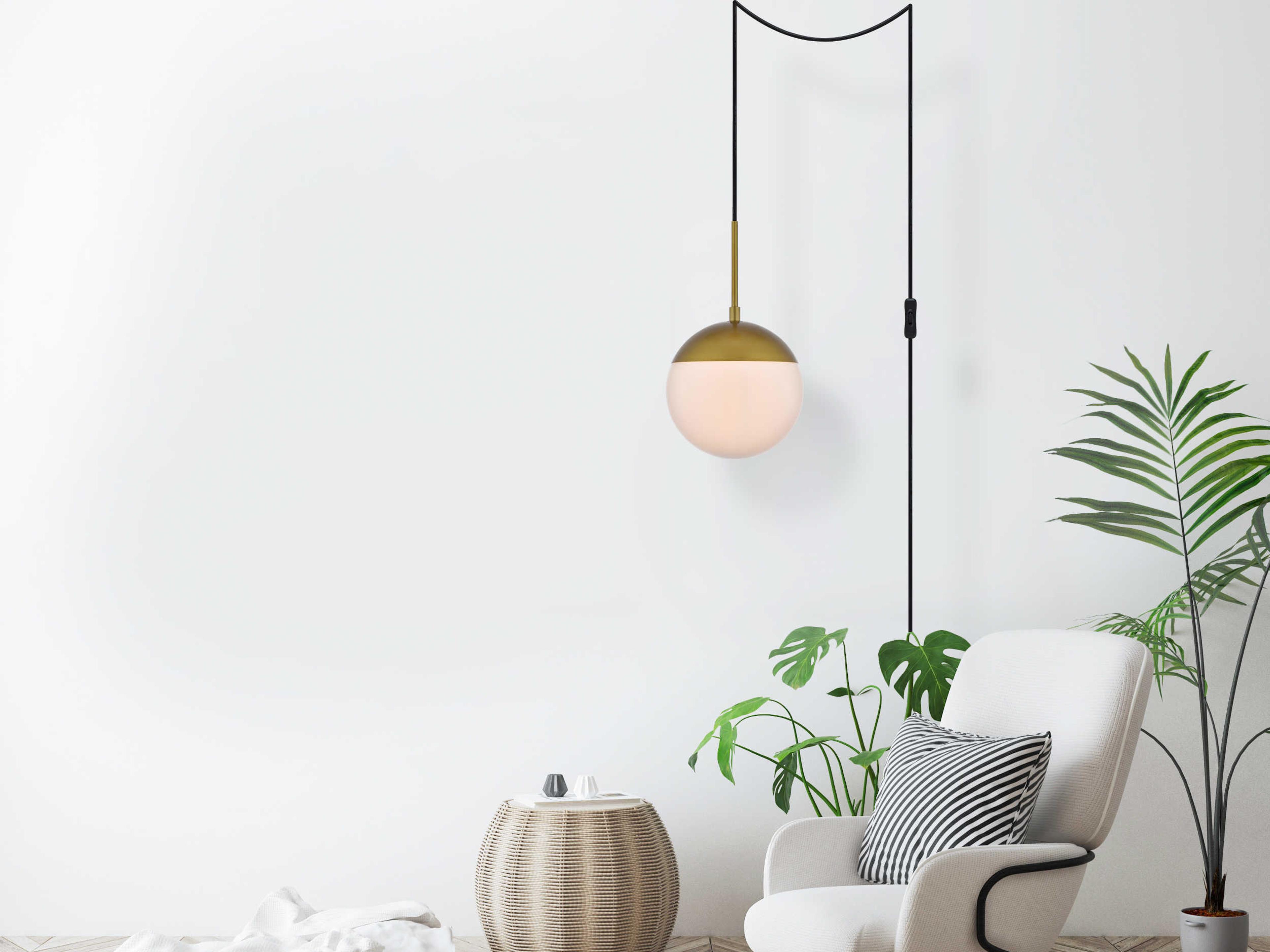 Elegant Lighting Eclipse 1-Light Brass And Frosted White Glass Globe Mini Pendant