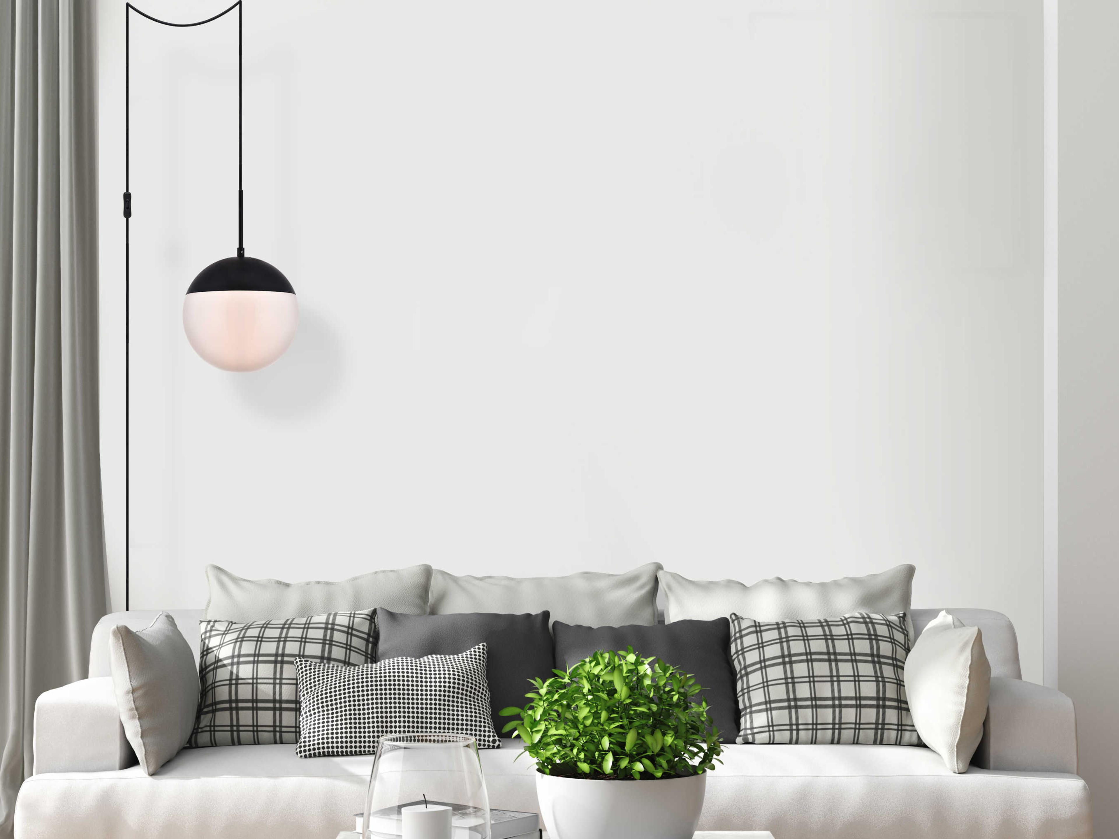 Elegant Lighting Eclipse 1-Light Black And Frosted White Glass Globe Mini Pendant