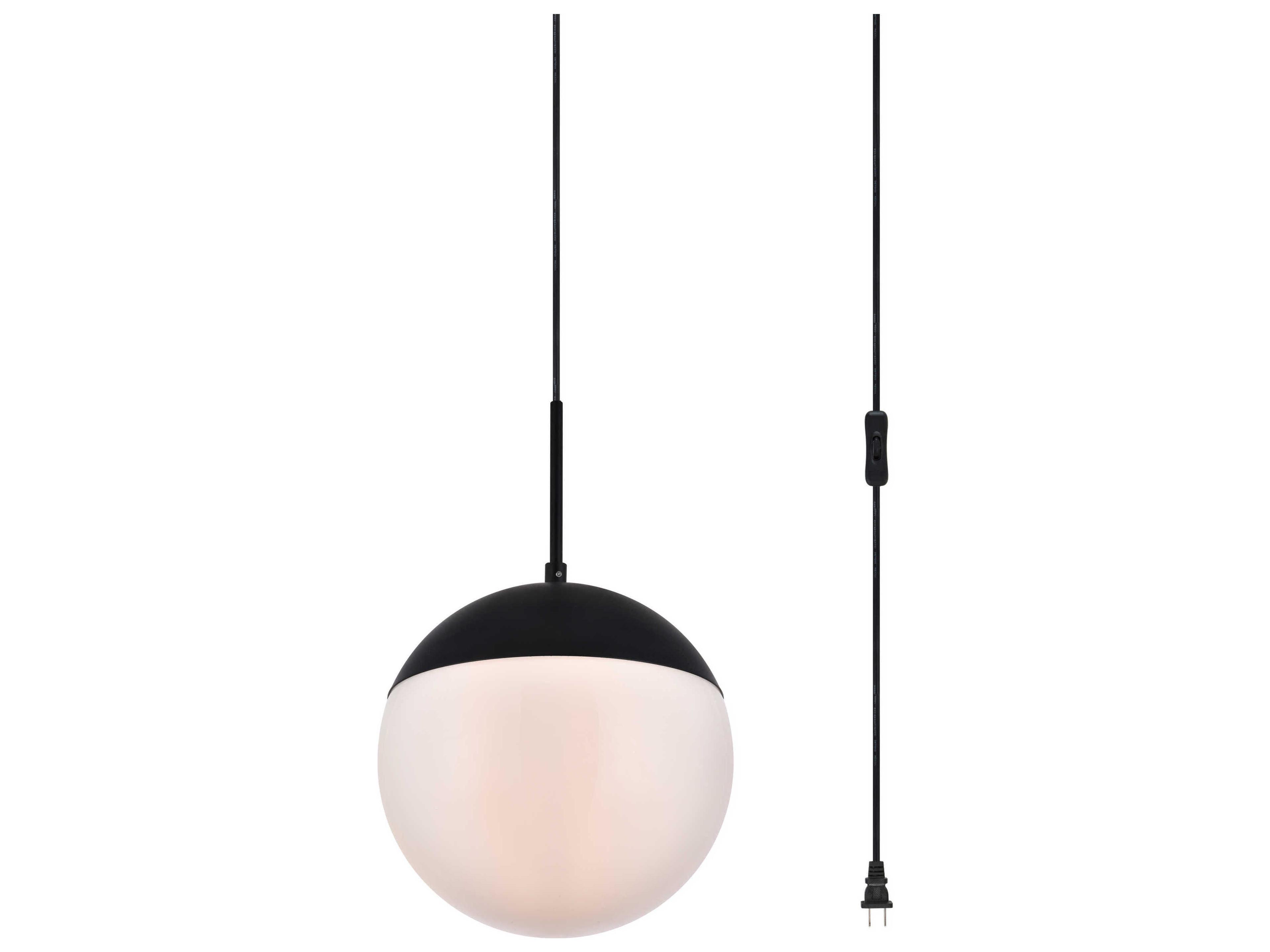 Elegant Lighting Eclipse 1-Light Black And Frosted White Glass Globe Mini Pendant