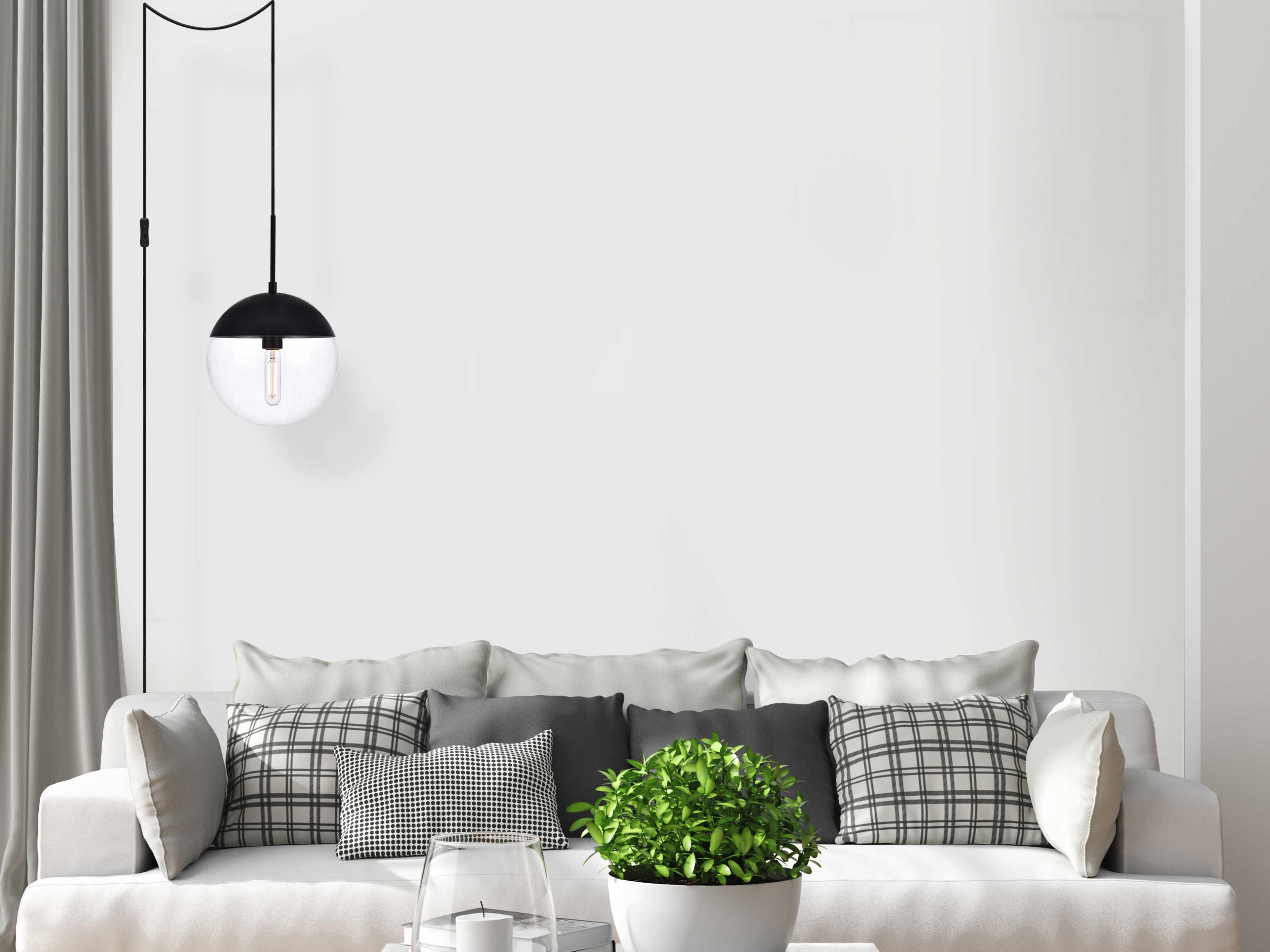 Elegant Lighting Eclipse 1-Light Black And Clear Glass Globe Mini Pendant