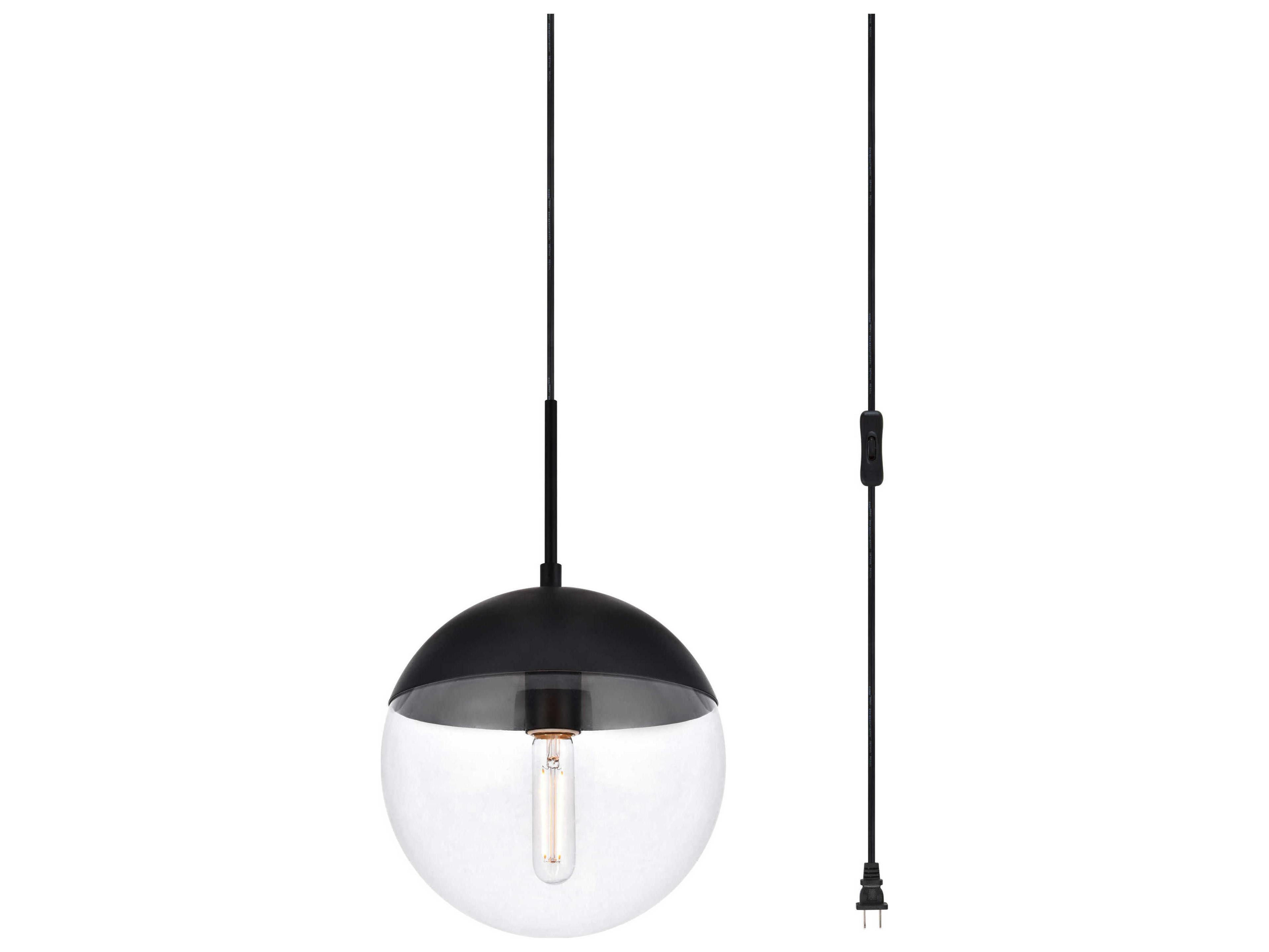 Elegant Lighting Eclipse 1-Light Black And Clear Glass Globe Mini Pendant