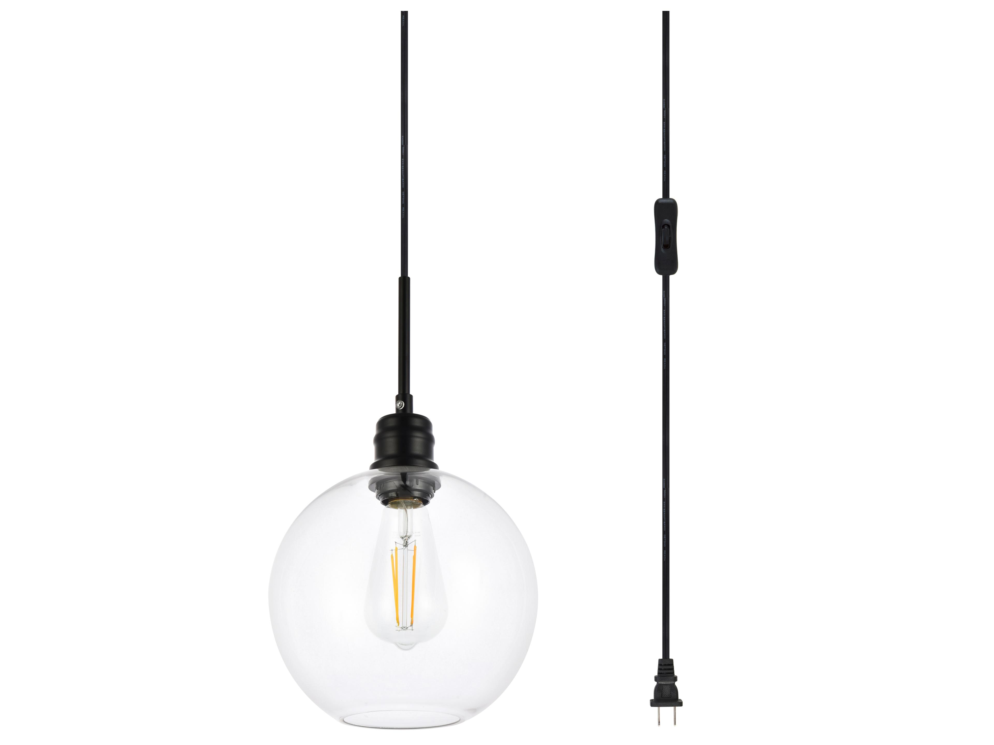 Elegant Lighting Emett 1-Light Black Glass Globe Mini Pendant