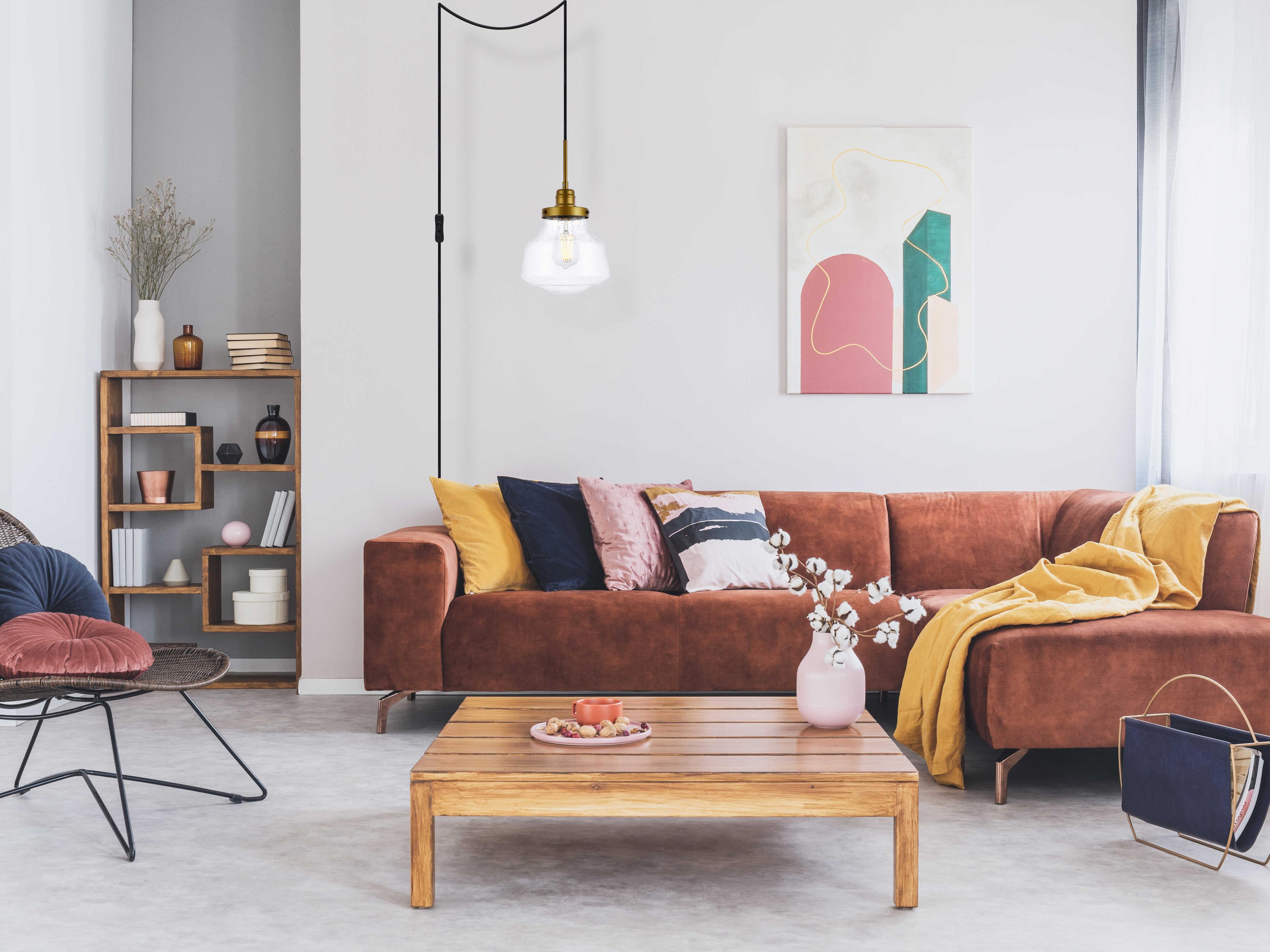 Elegant Lighting Lyle 1-Light Brass Glass LED Mini Pendant