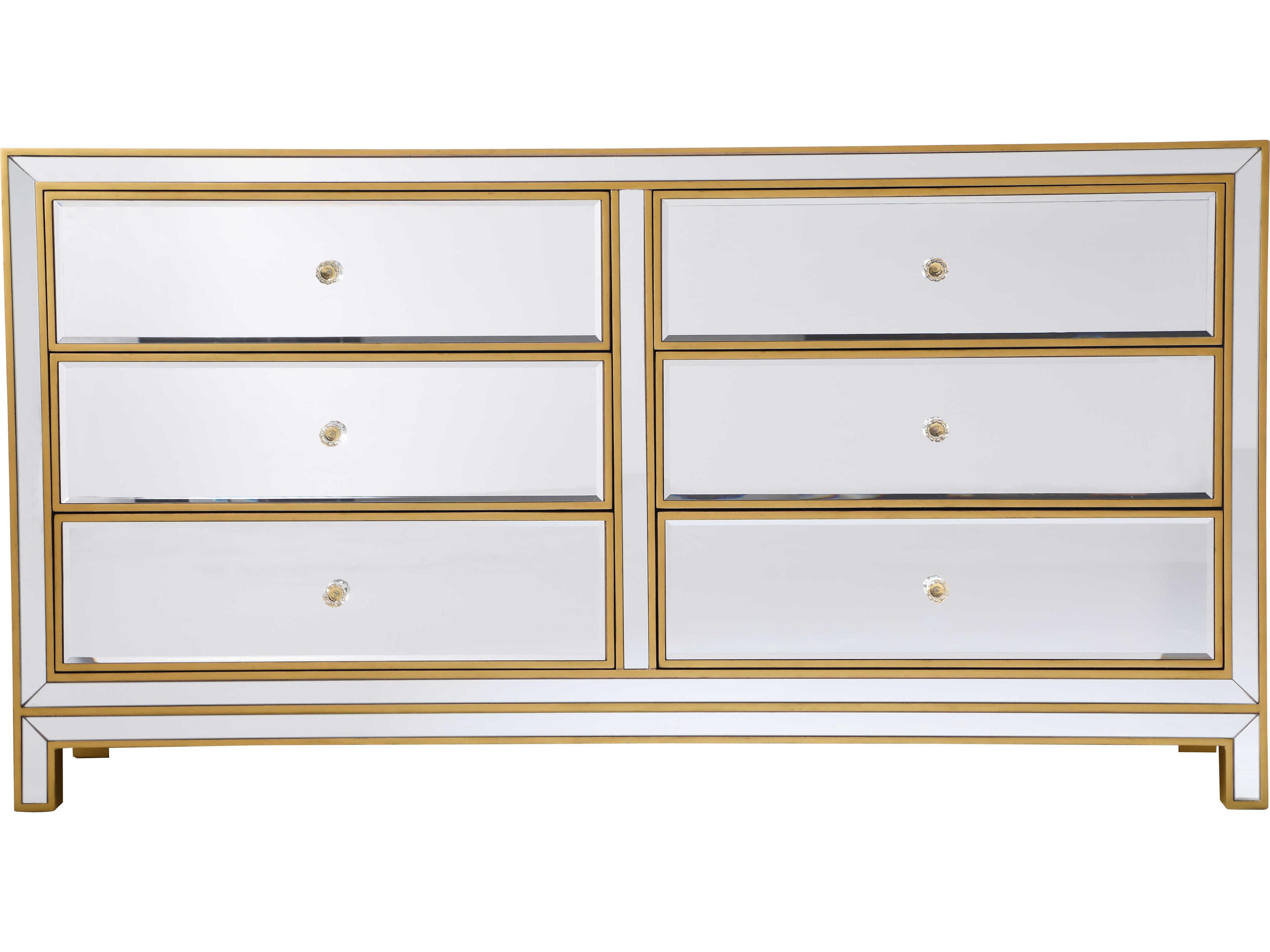 Reflexion Mirrored Dresser Cabinet in Antique Gold