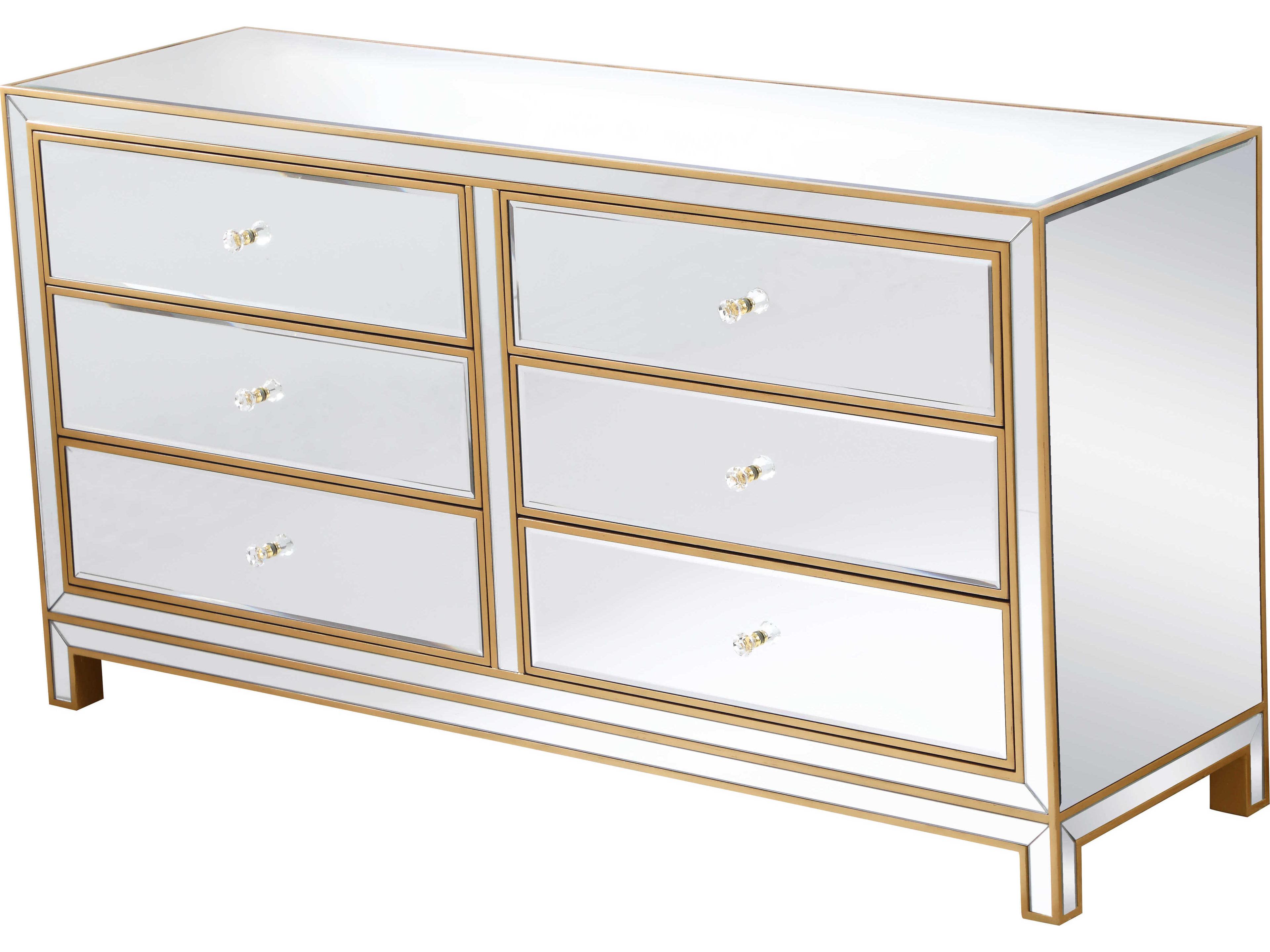 Elegant Lighting Reflexion 6-Drawers Mirrored Rubberwood Double Dresser