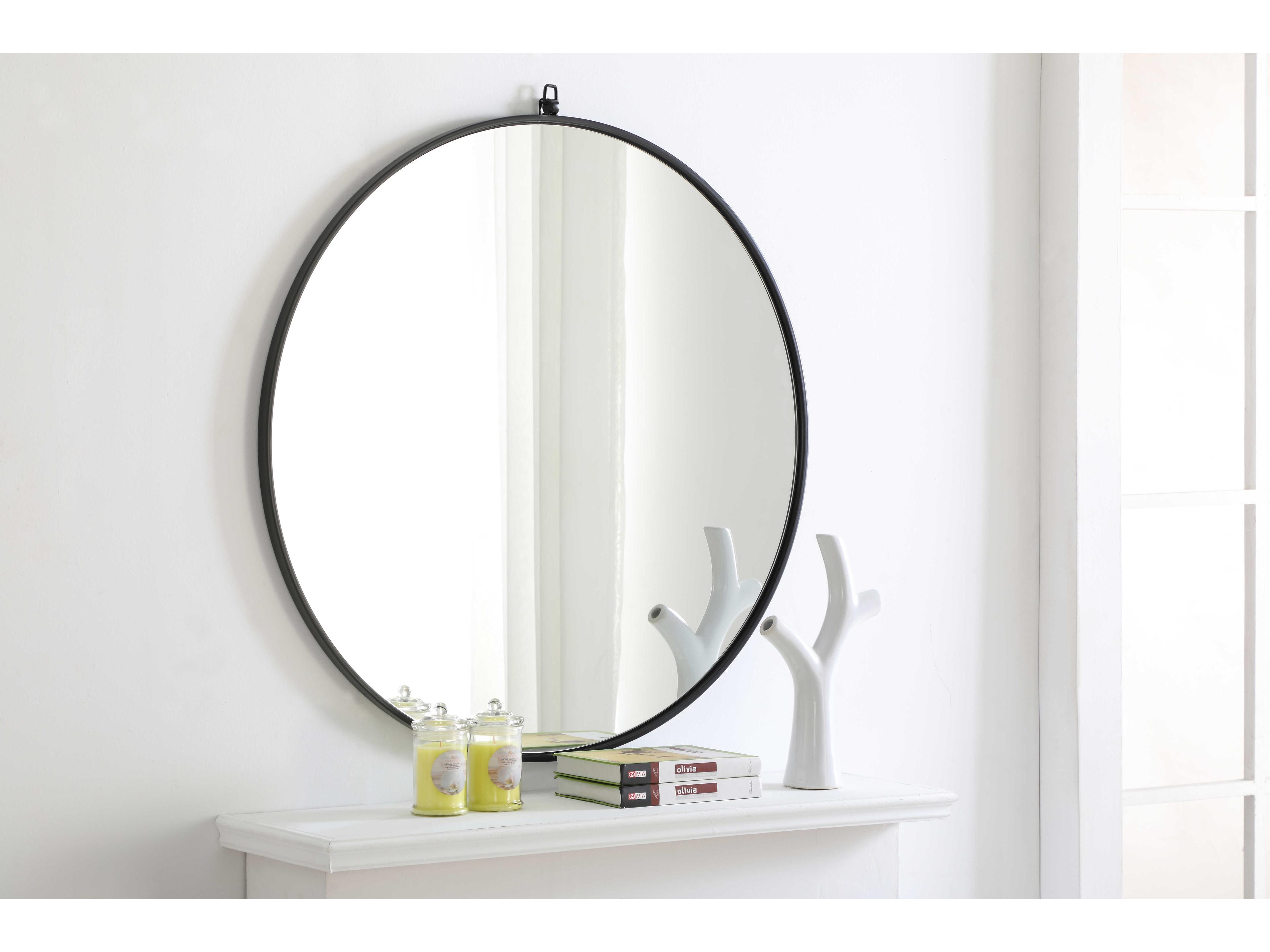 Elegant Lighting Eternity Black Round Wall Mirror
