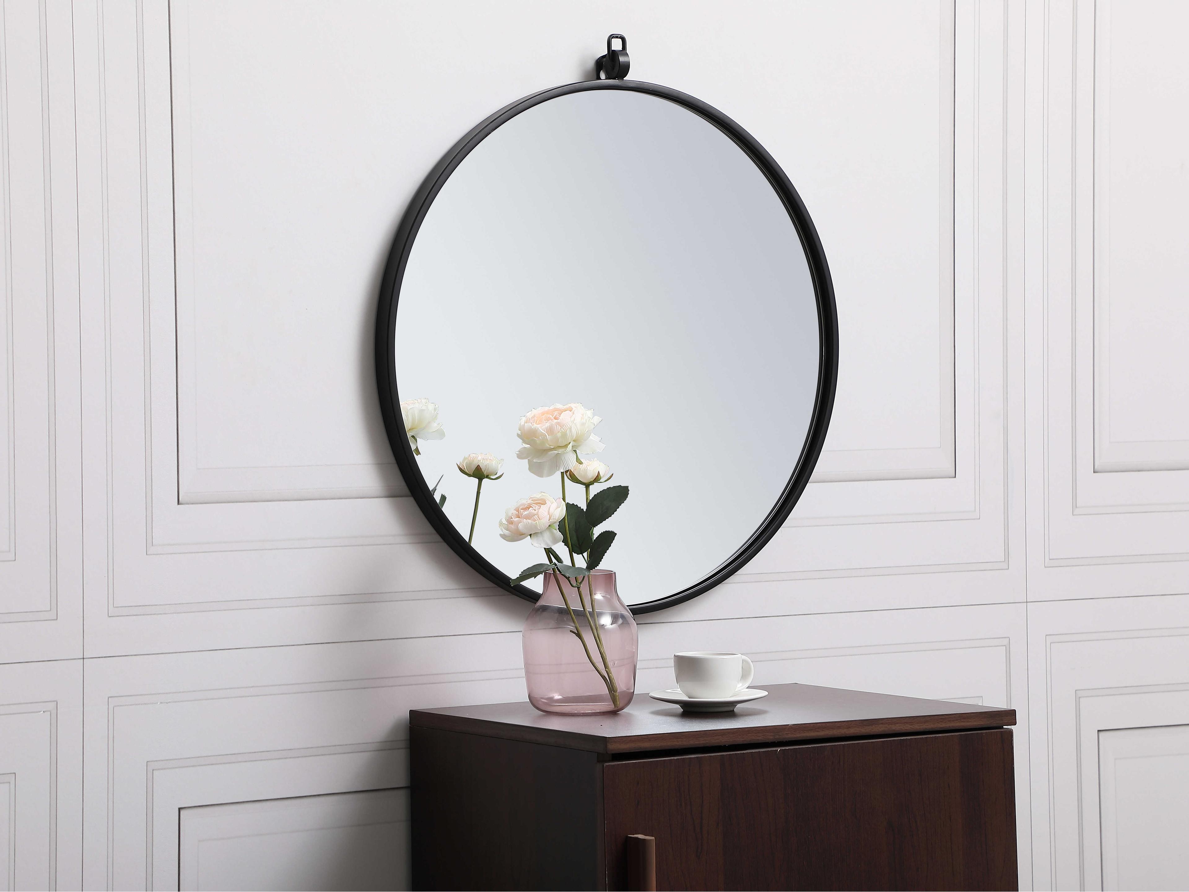 Elegant Lighting Eternity Black Round Wall Mirror