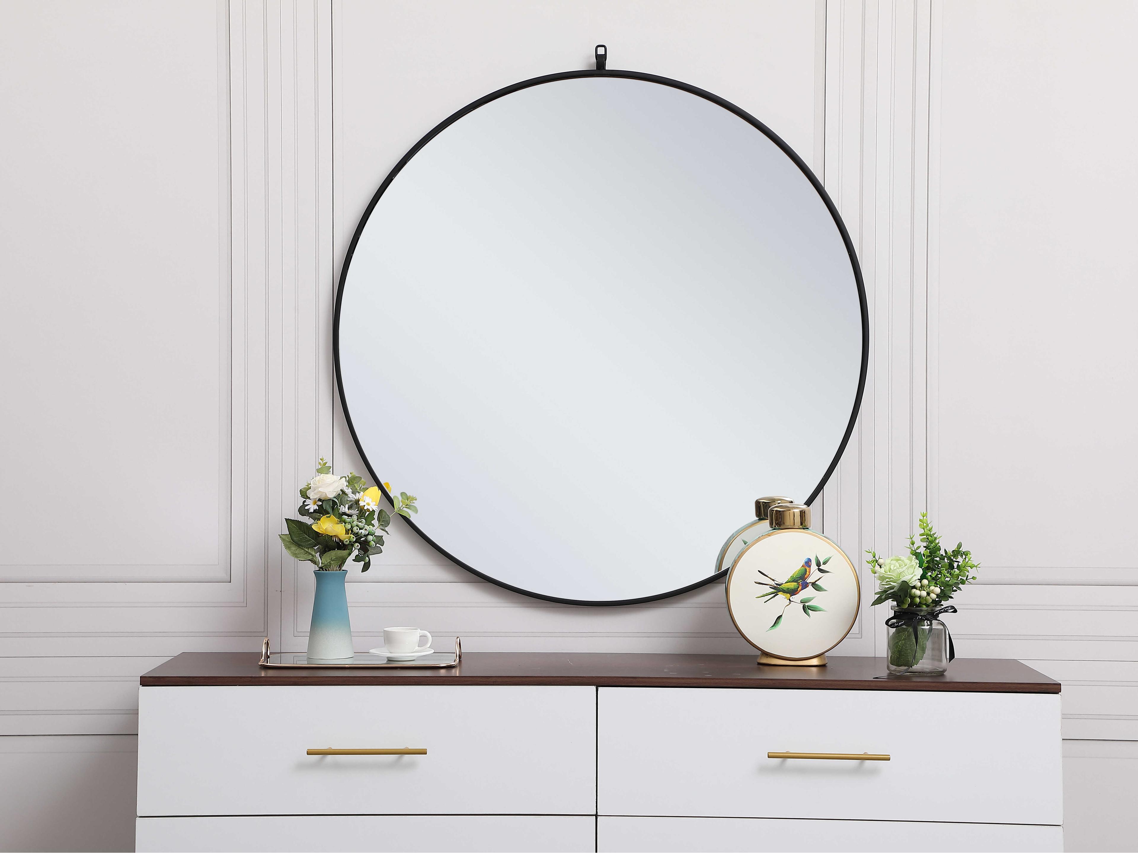 Elegant Lighting Eternity Black Round Wall Mirror