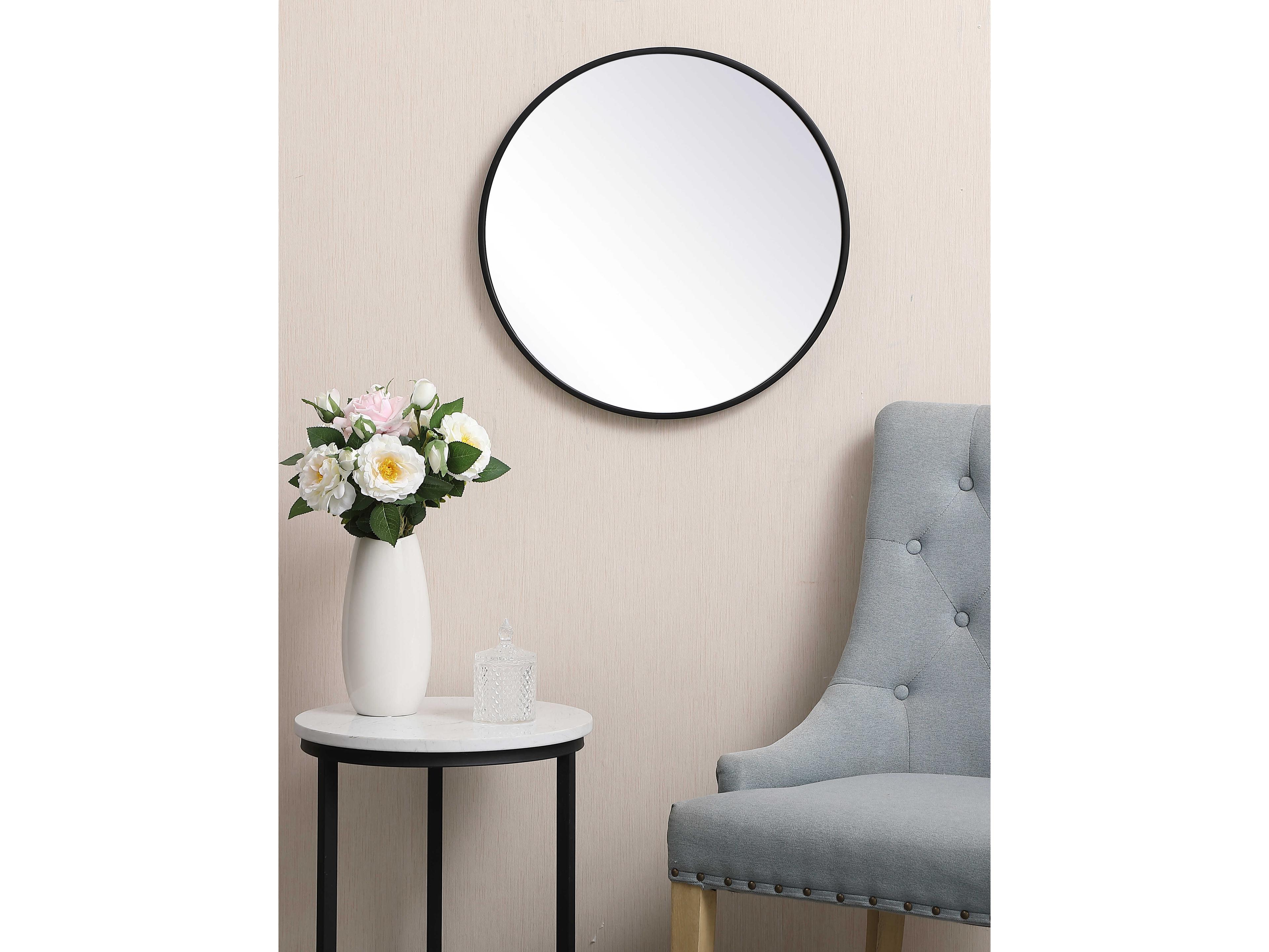 Elegant Lighting Eternity Black Round Wall Mirror
