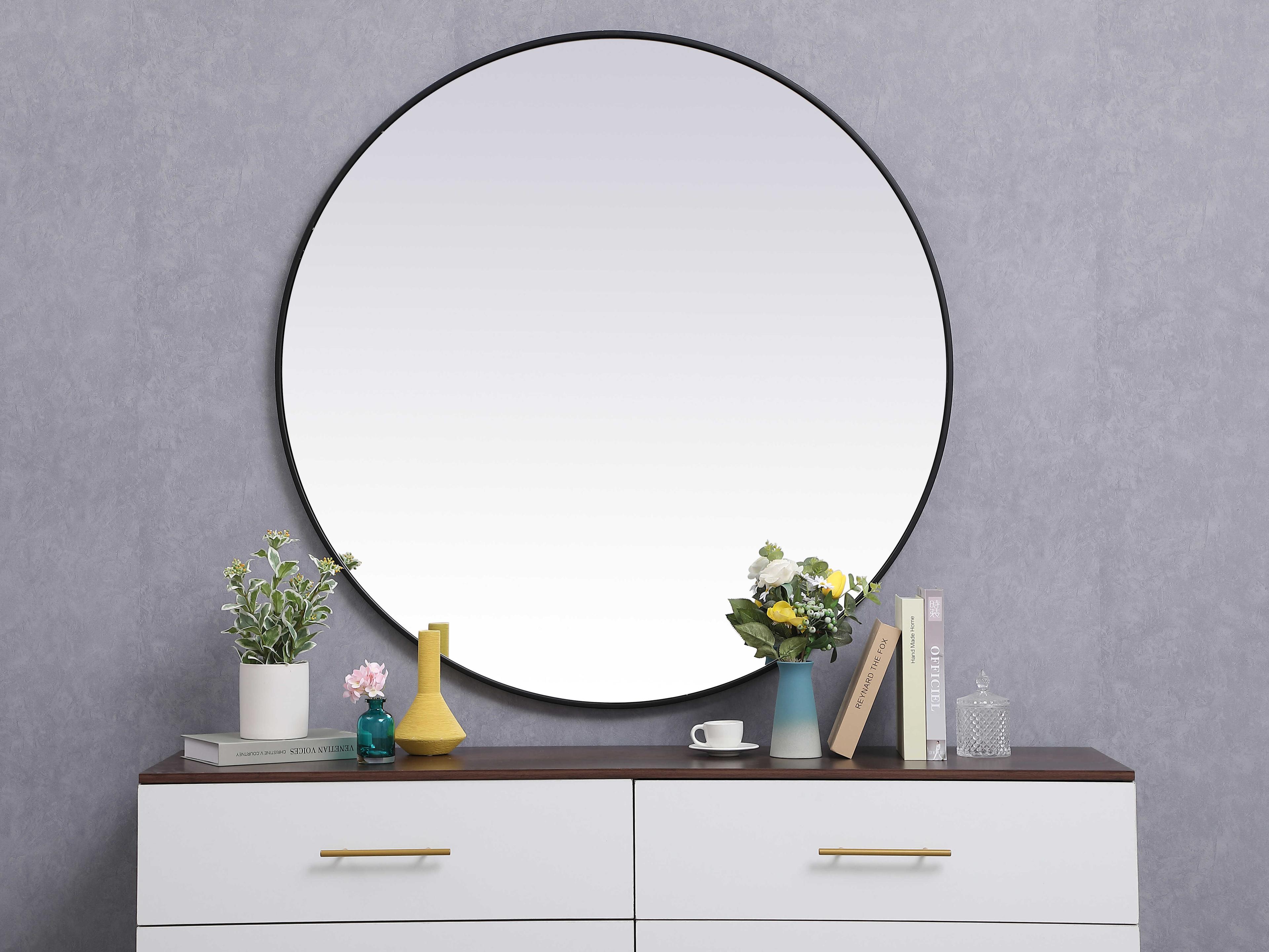 Elegant Lighting Eternity Black Round Wall Mirror