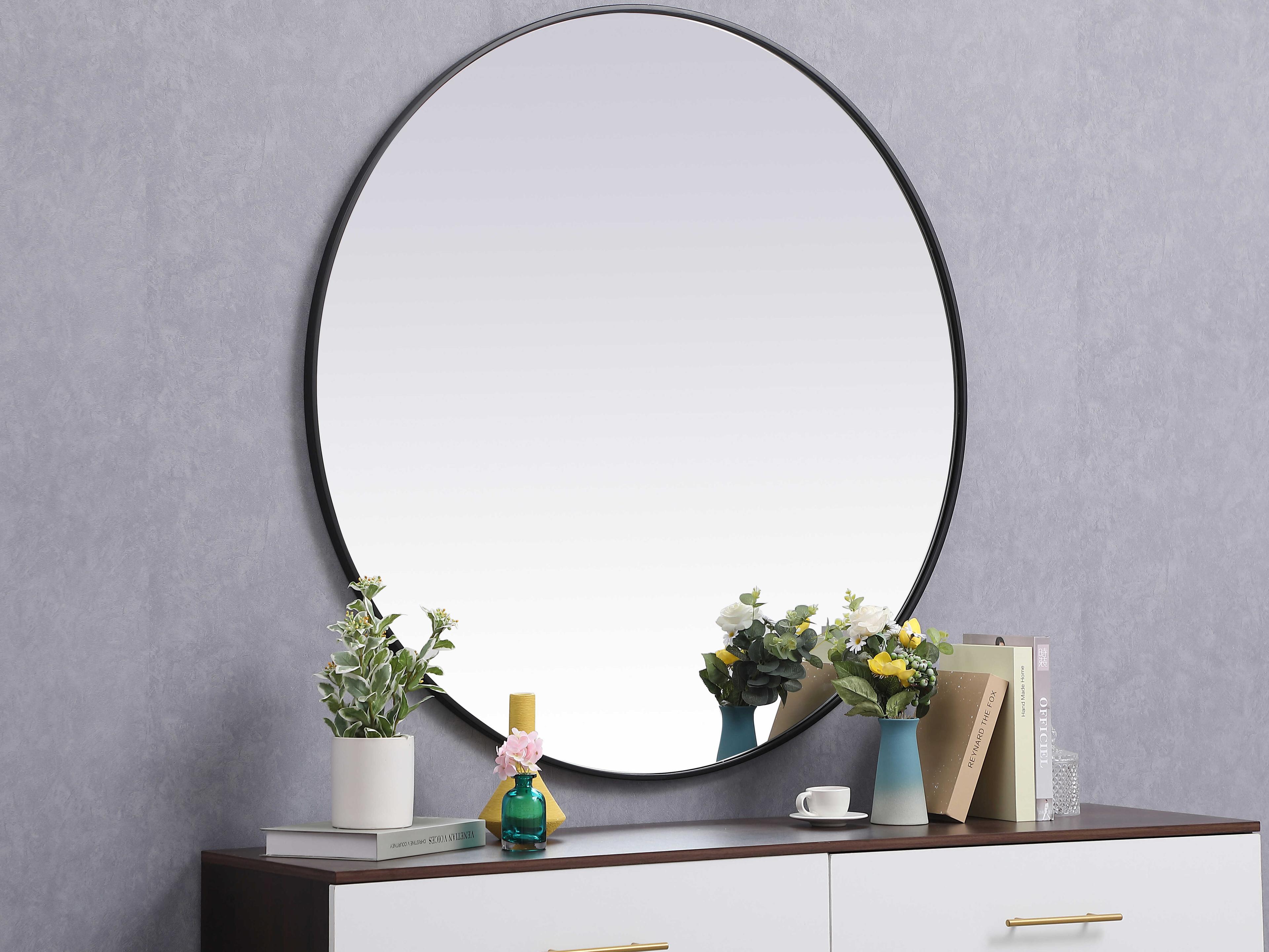 Elegant Lighting Eternity Black Round Wall Mirror