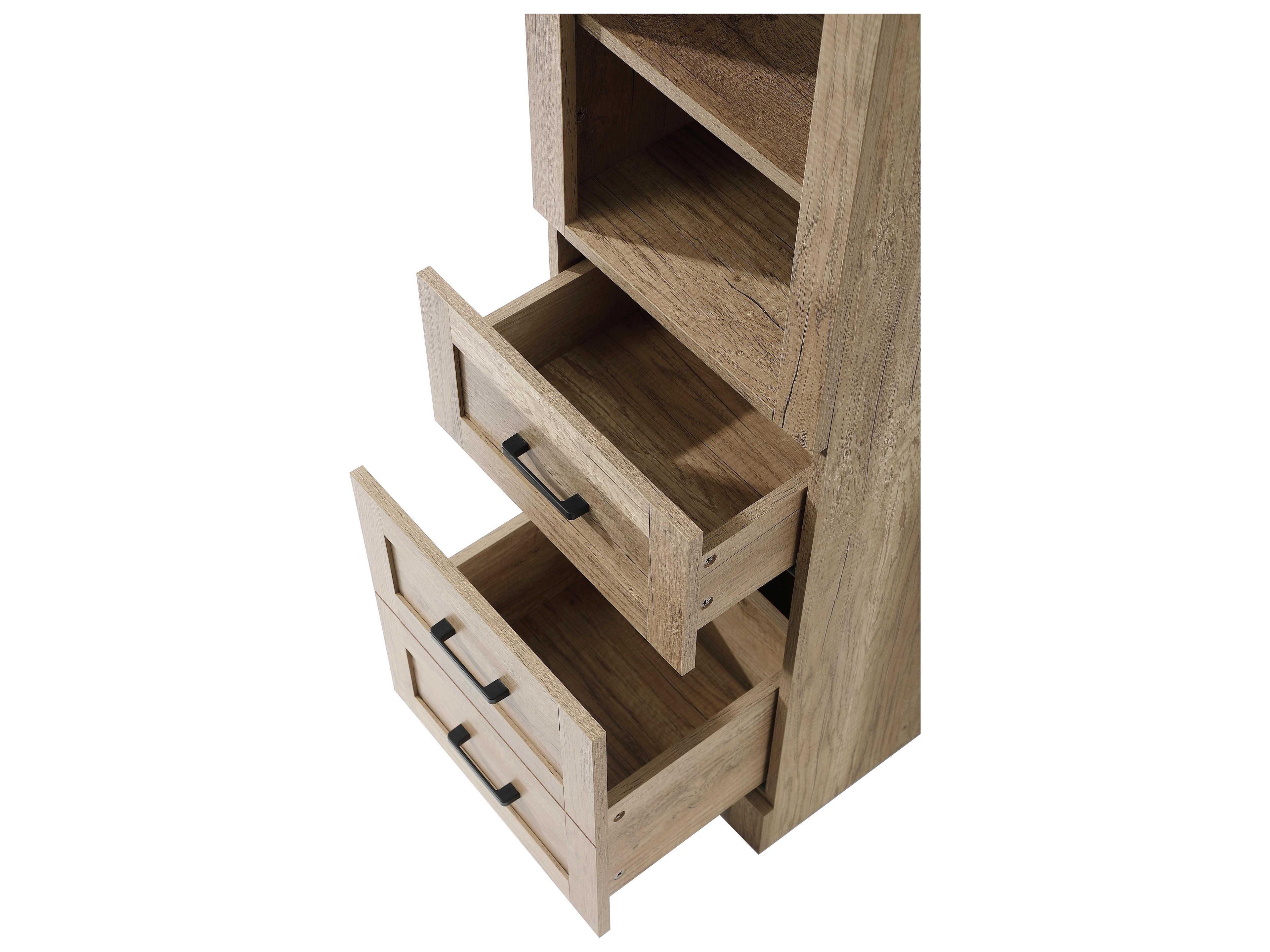 Elegant Lighting Soma Natural Oak Brown Bath Storage Glass Cabinet