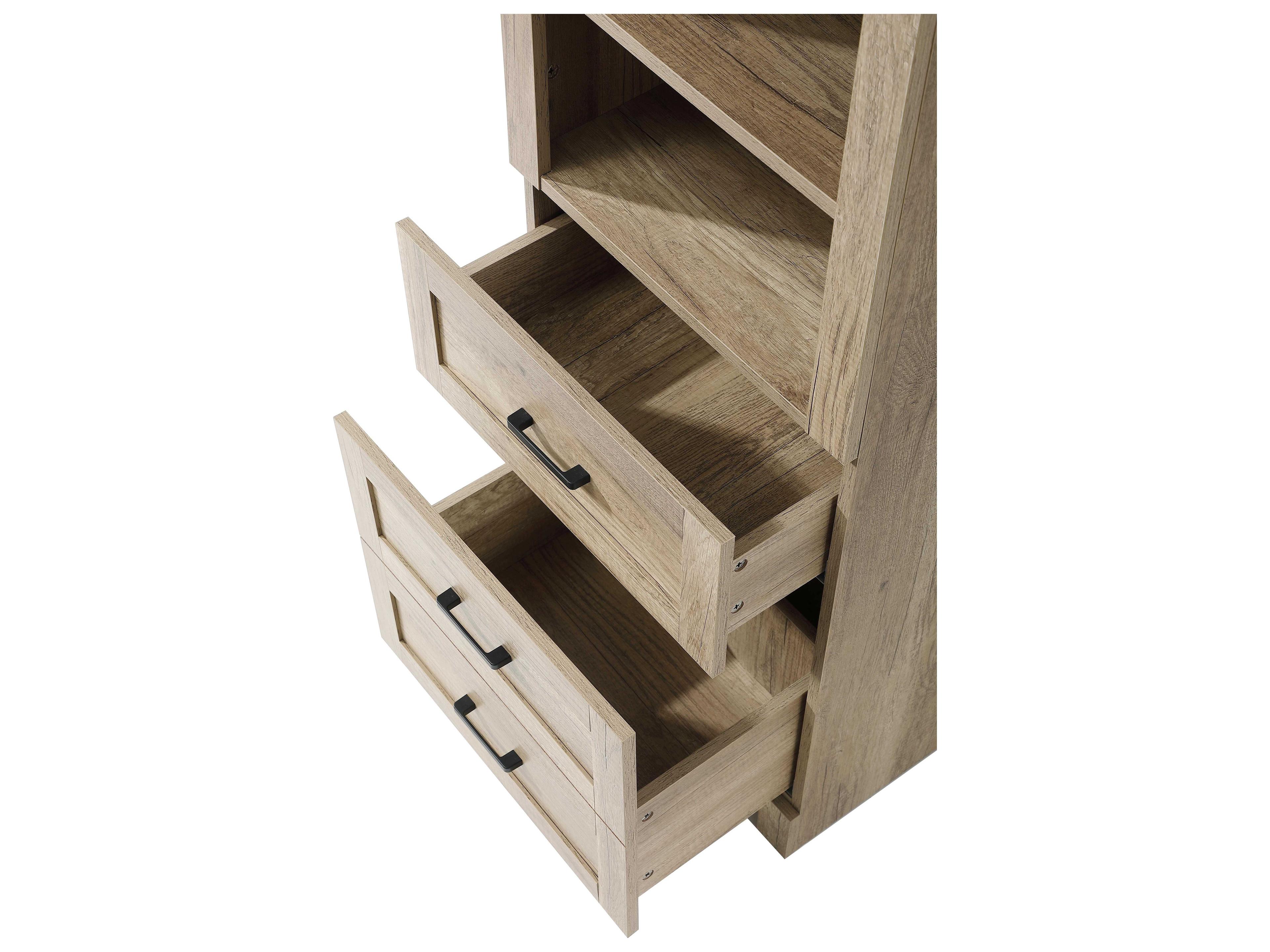 Elegant Lighting Soma Natural Oak Brown Bath Storage Glass Cabinet