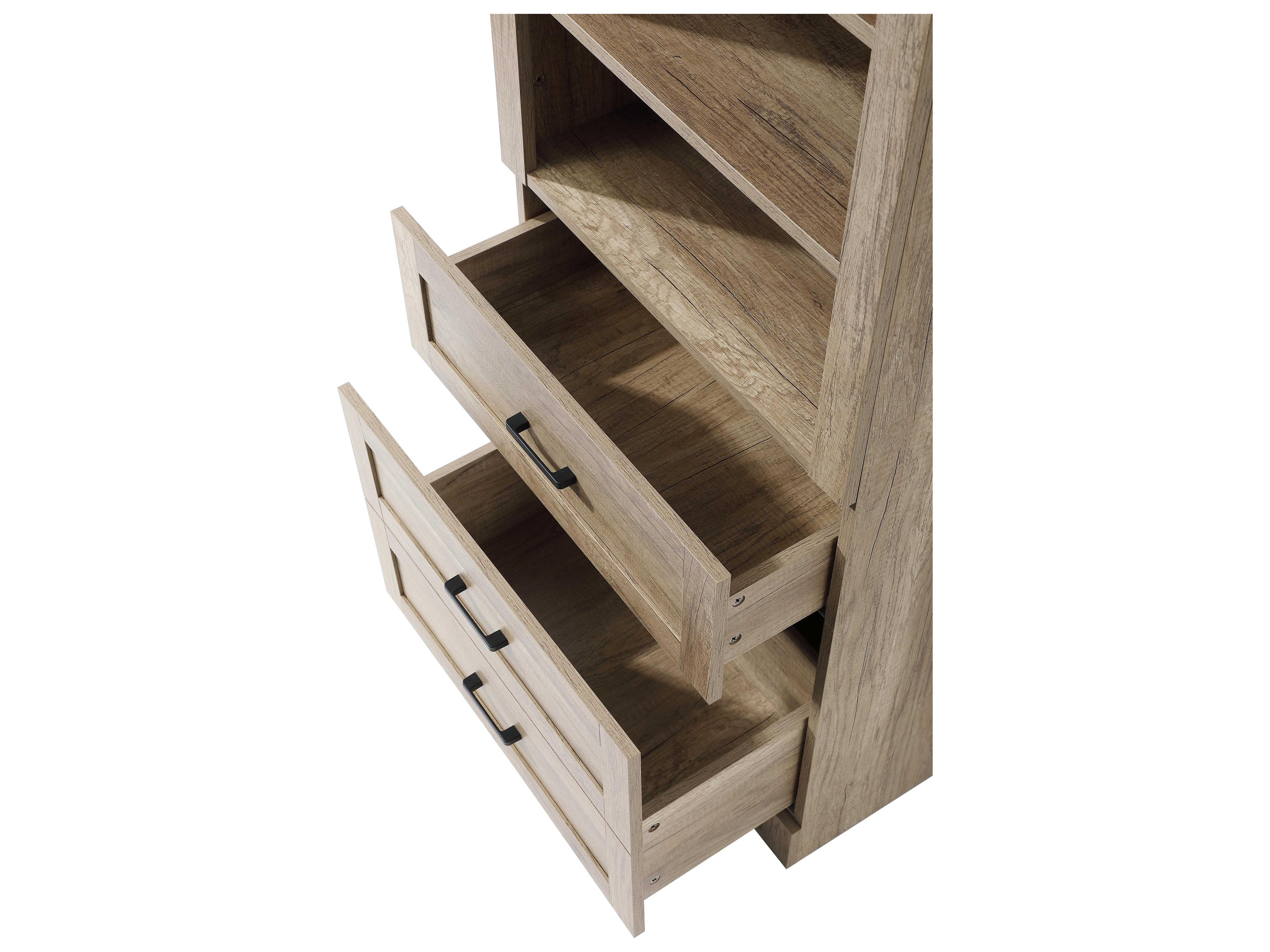 Elegant Lighting Soma Natural Oak Brown Bath Storage Glass Cabinet