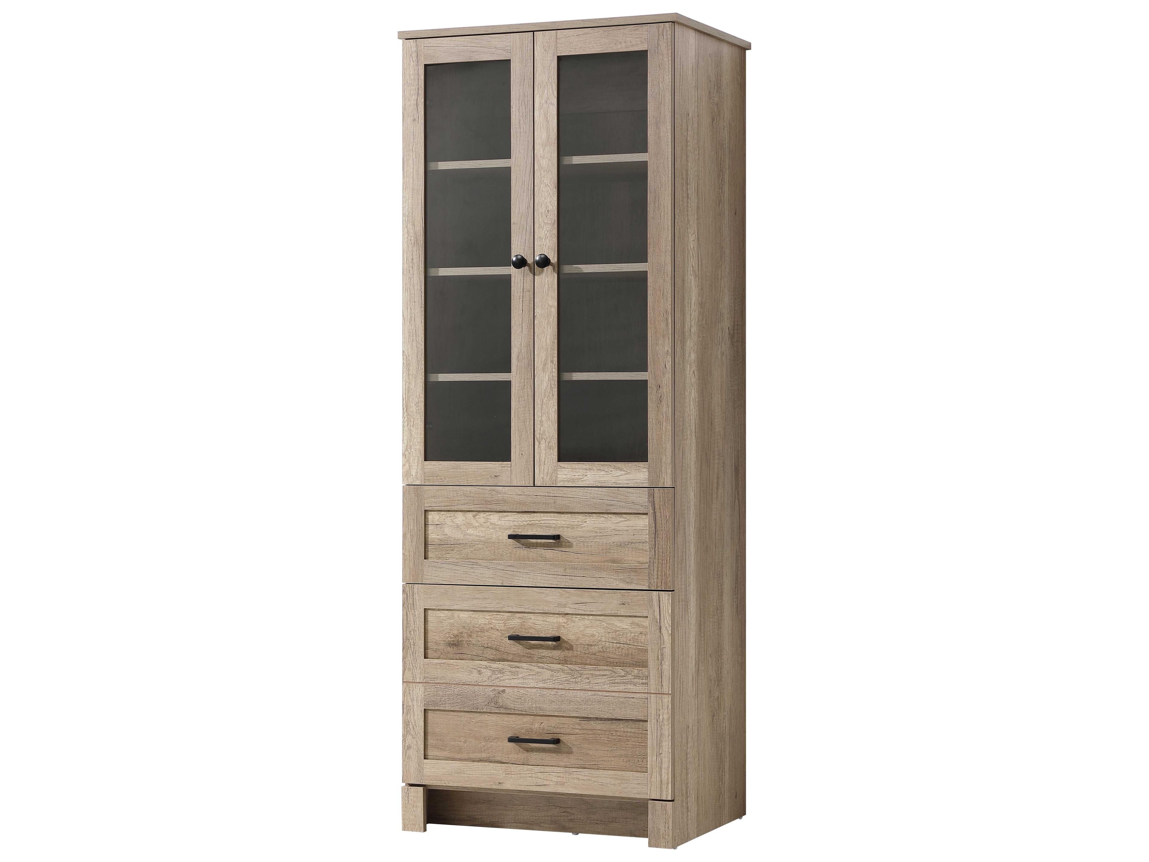 Elegant Lighting Soma Natural Oak Brown Bath Storage Glass Cabinet