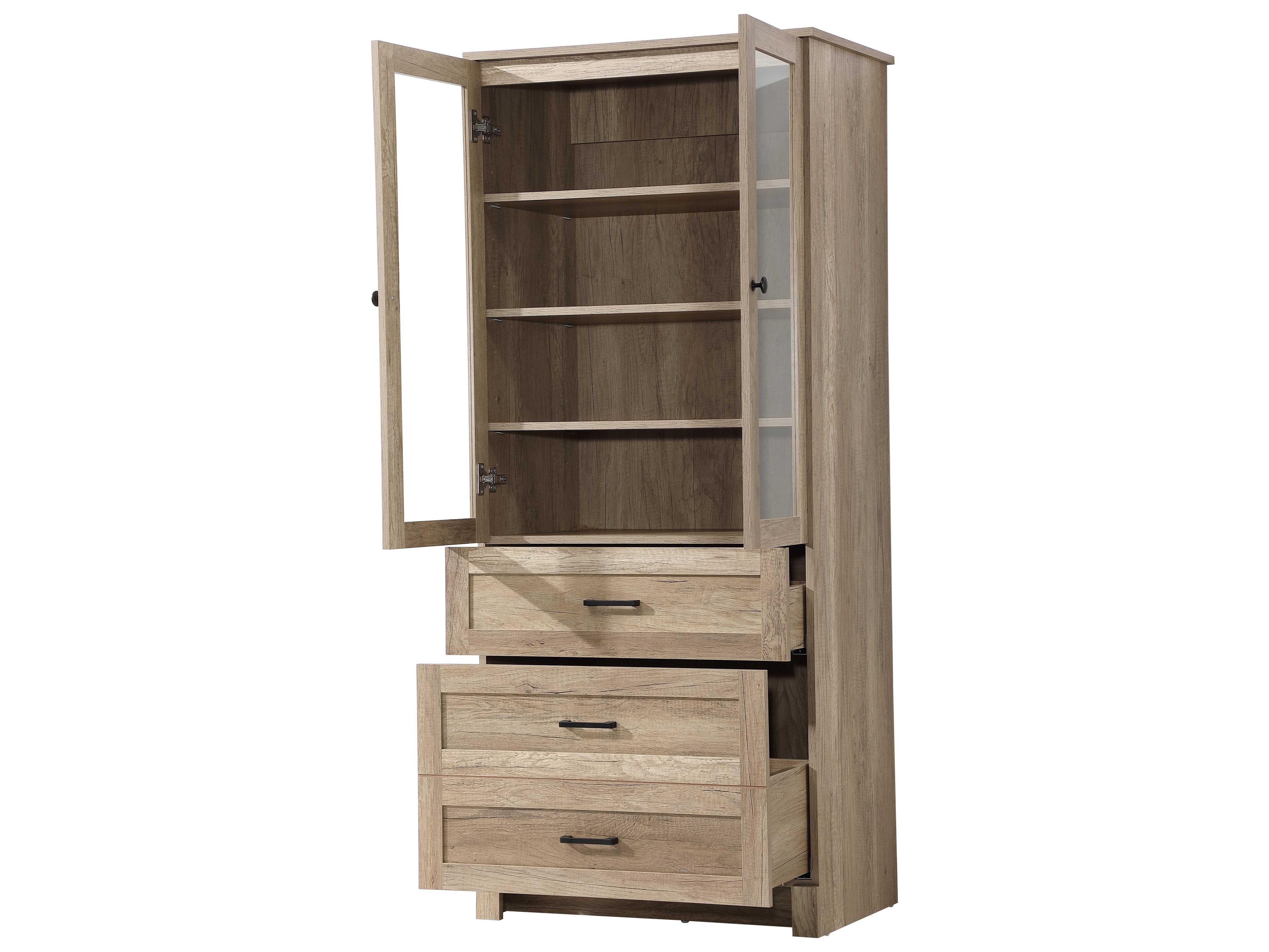 Elegant Lighting Soma Natural Oak Brown Bath Storage Glass Cabinet