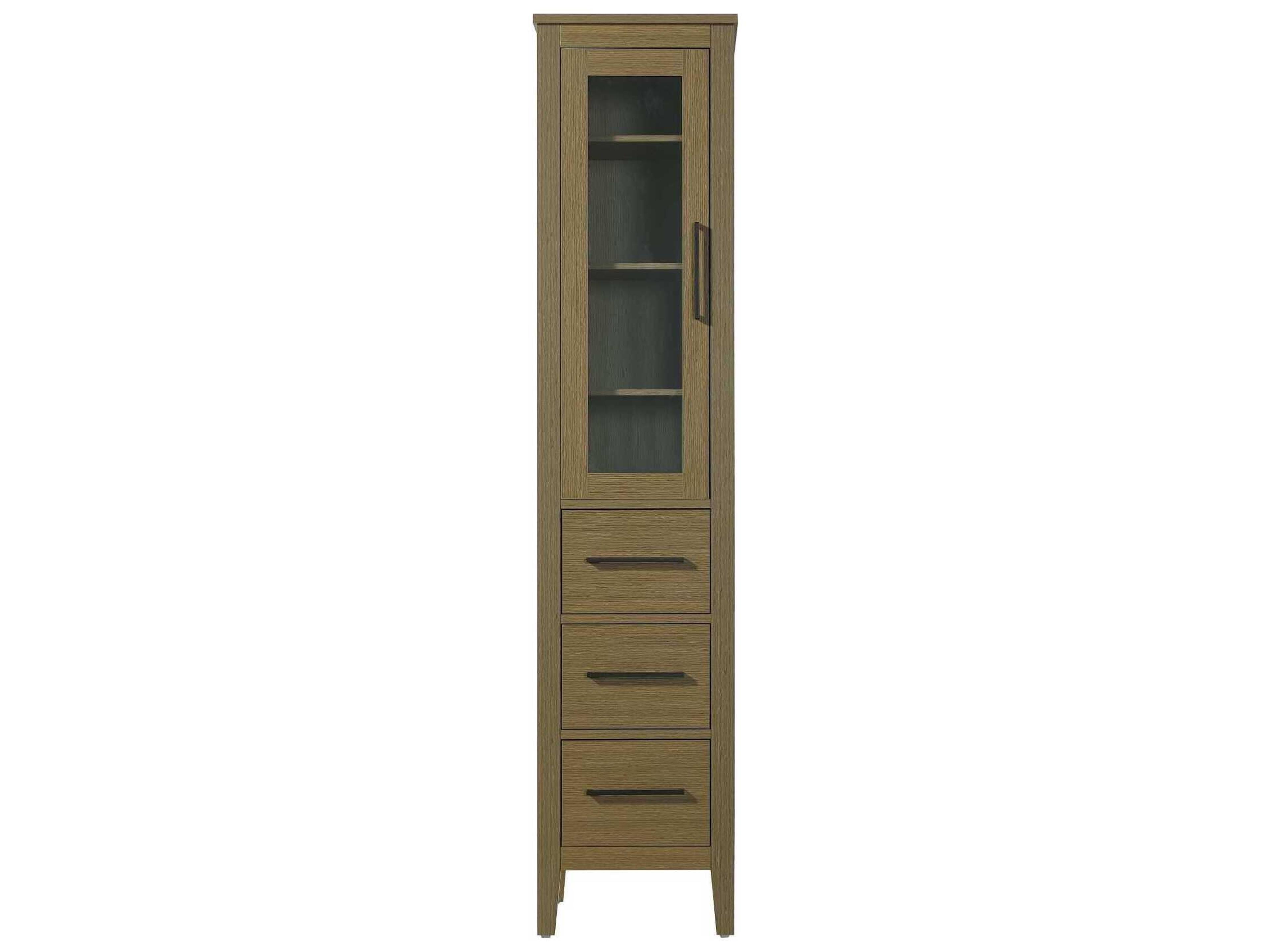 Millie Chestnut Brown Rubberwood Bath Storage Glass Cabinet
