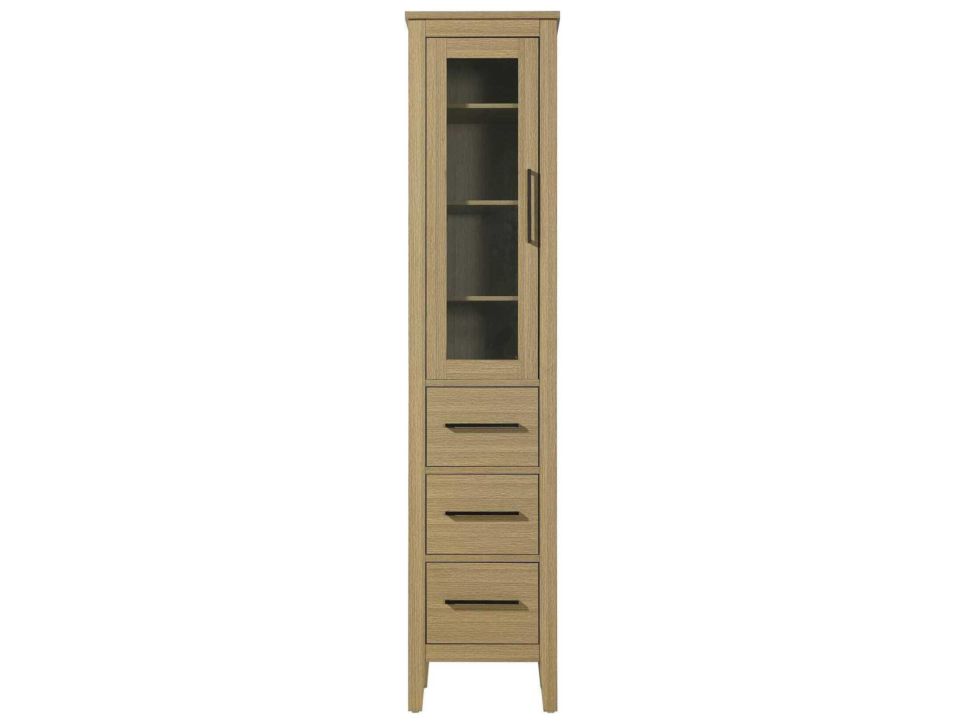 Millie Honey Brown Rubberwood Bath Storage Glass Cabinet
