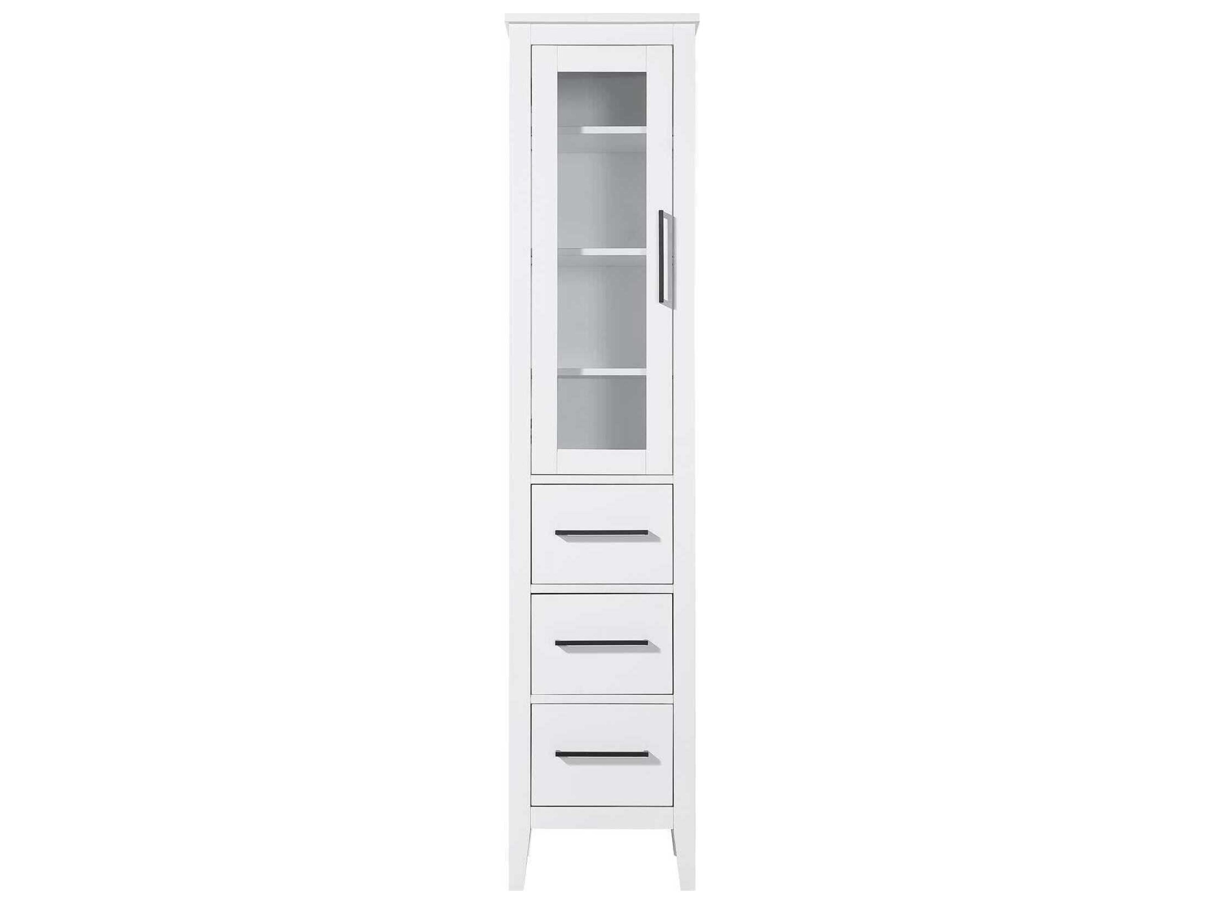 Millie White Rubberwood Bath Storage Glass Cabinet