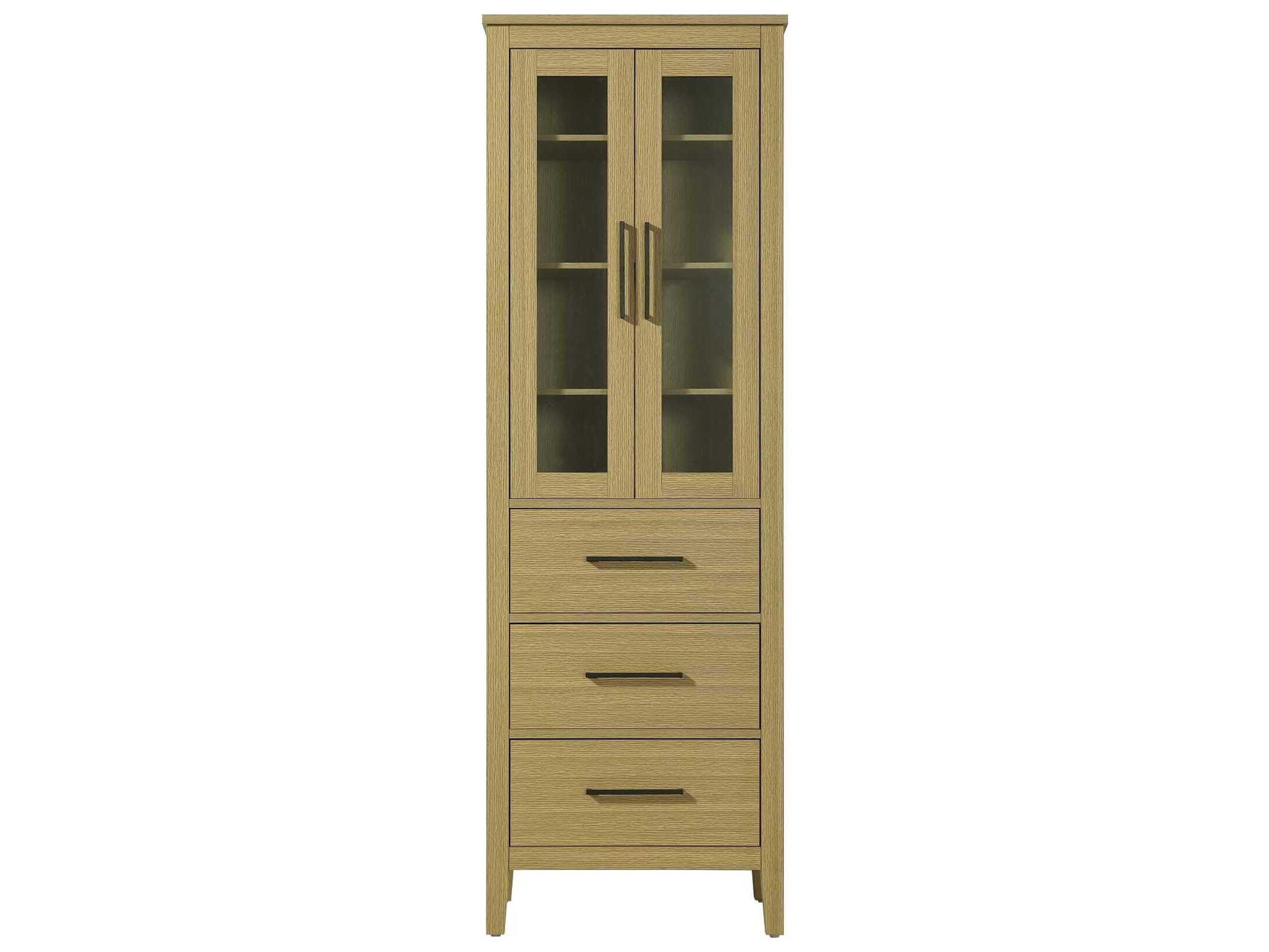 Millie Honey Brown Rubberwood Bath Storage Glass Cabinet