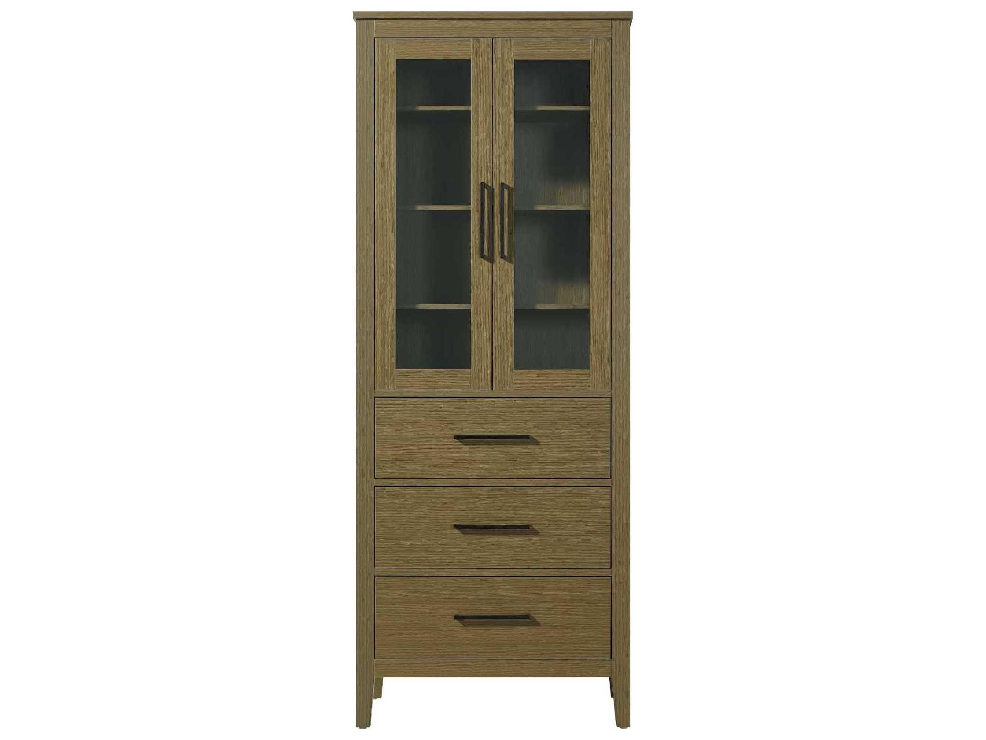 Millie Chestnut Brown Rubberwood Bath Storage Glass Cabinet