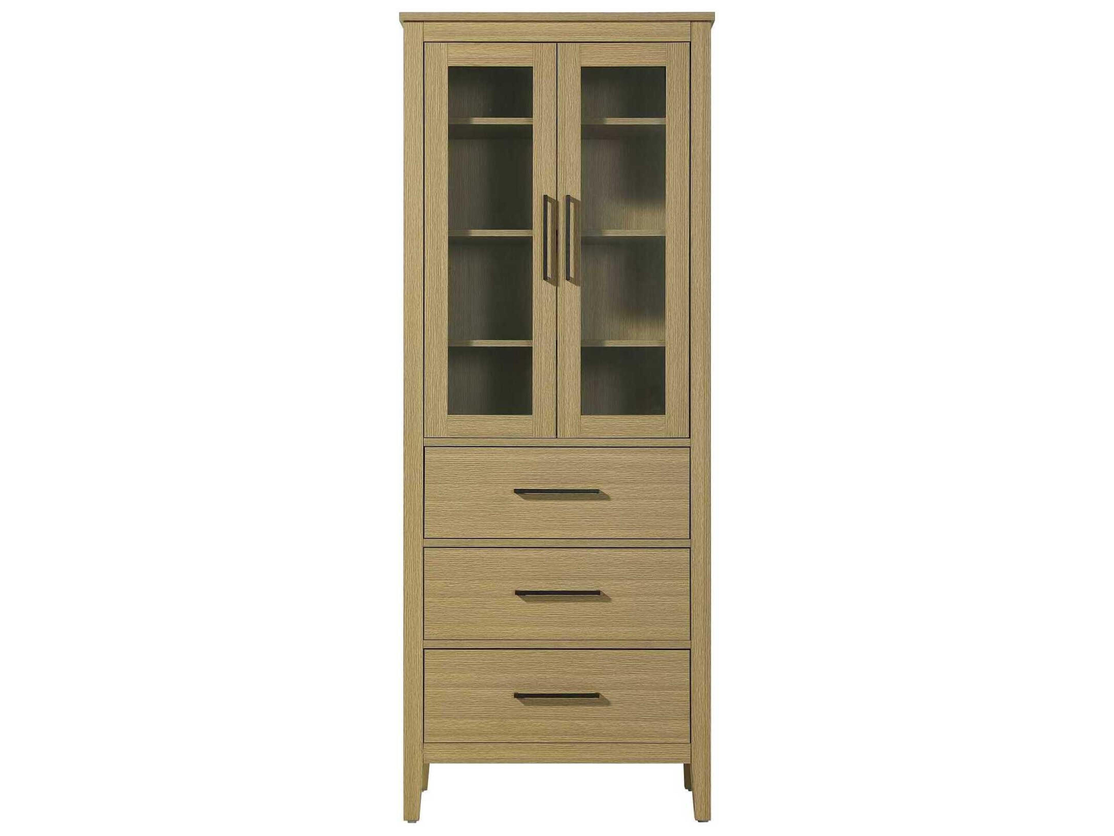 Millie Honey Brown Rubberwood Bath Storage Glass Cabinet