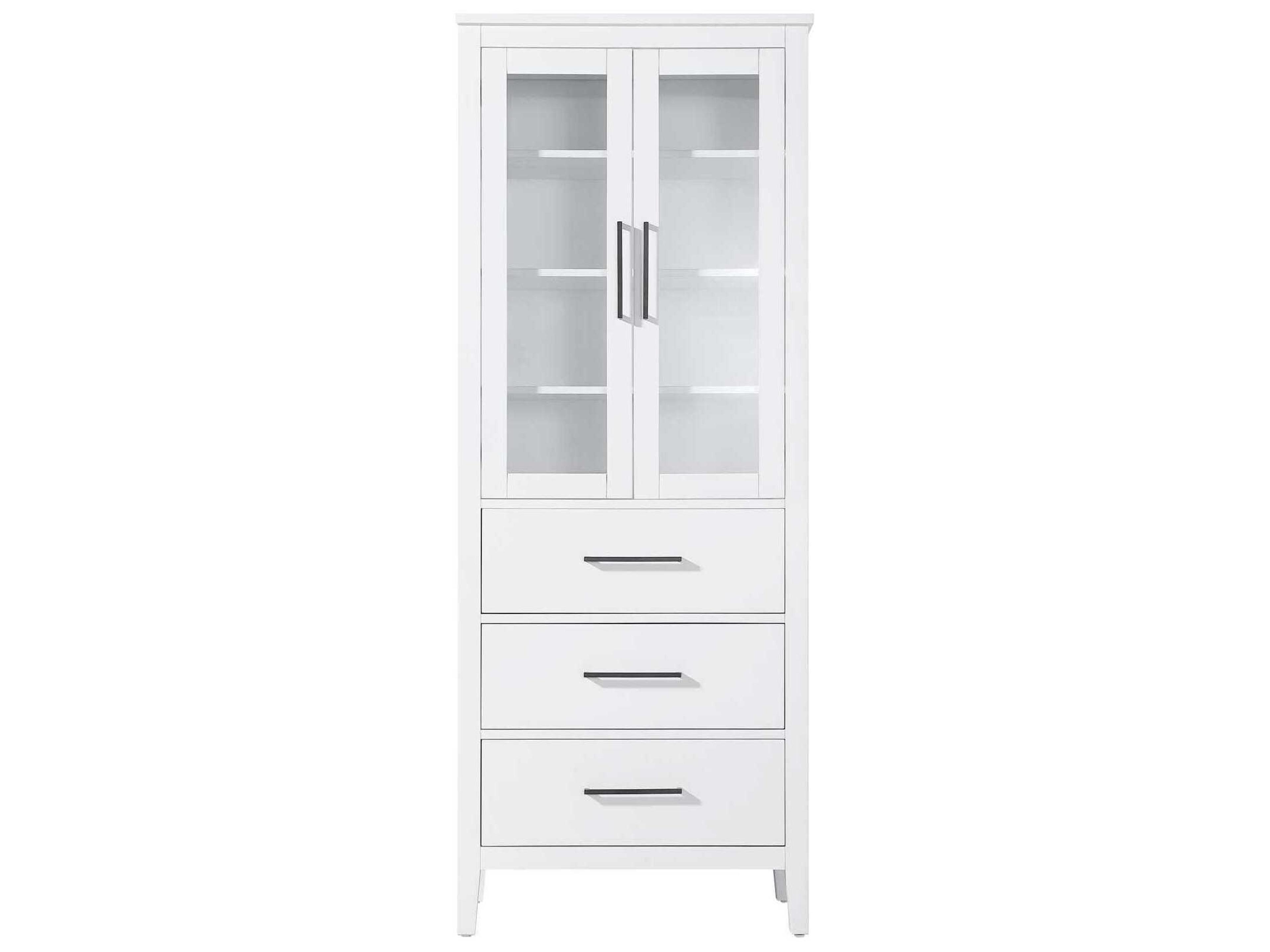Millie White Rubberwood Bath Storage Glass Cabinet