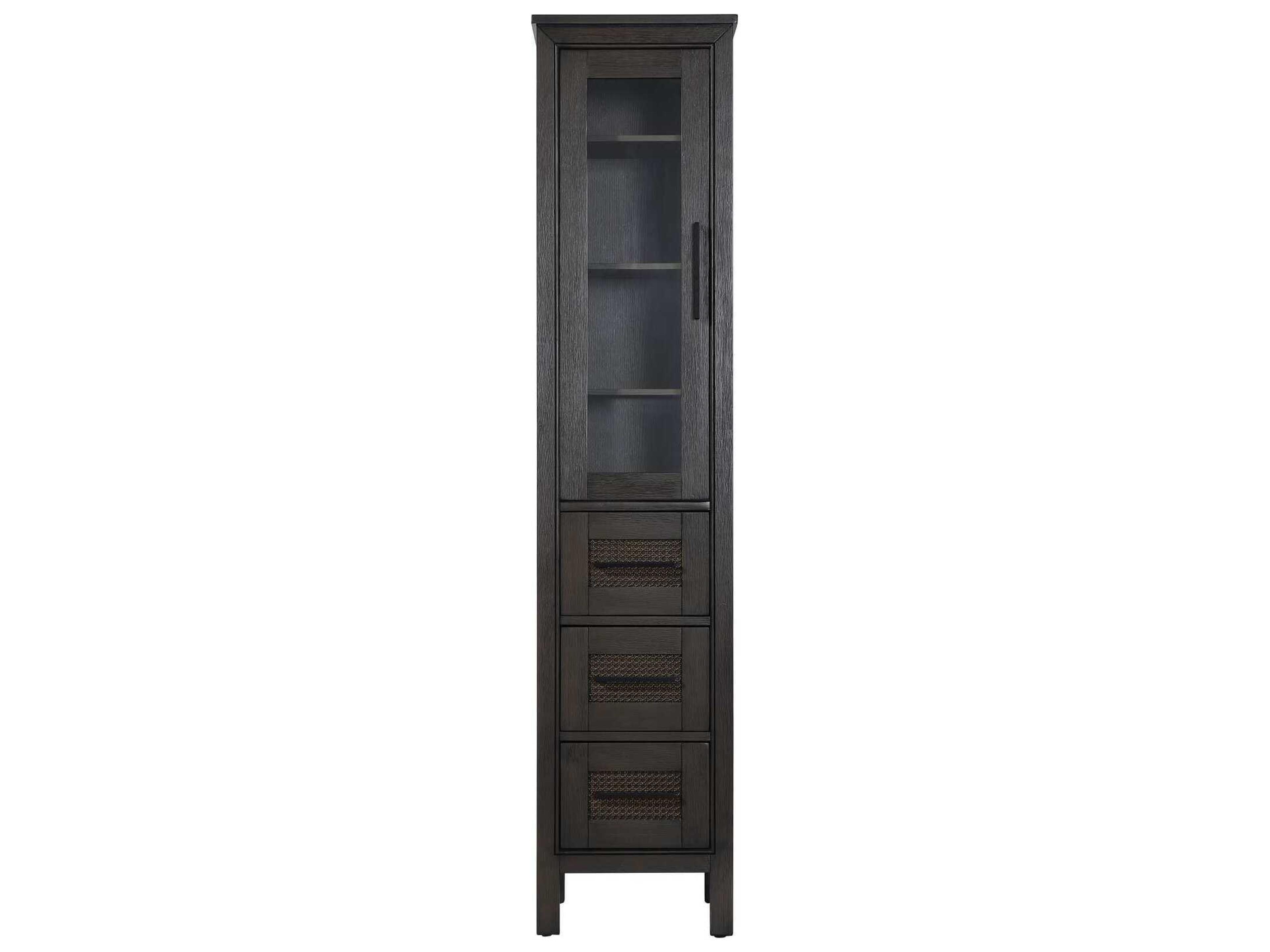 Alina Chocolate Oak Brown Rubberwood Bath Storage Glass Cabinet